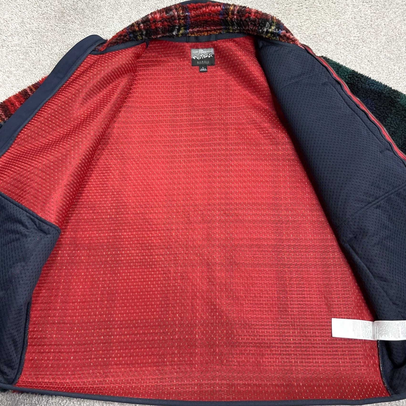 J.Crew J.CREW Nordic Sherpa Fleece Jacket Mens Large Patchwork Plaid Full Zip Multicolor Green Red Blue Size US L / EU 52-54 / 3 - 5 Thumbnail