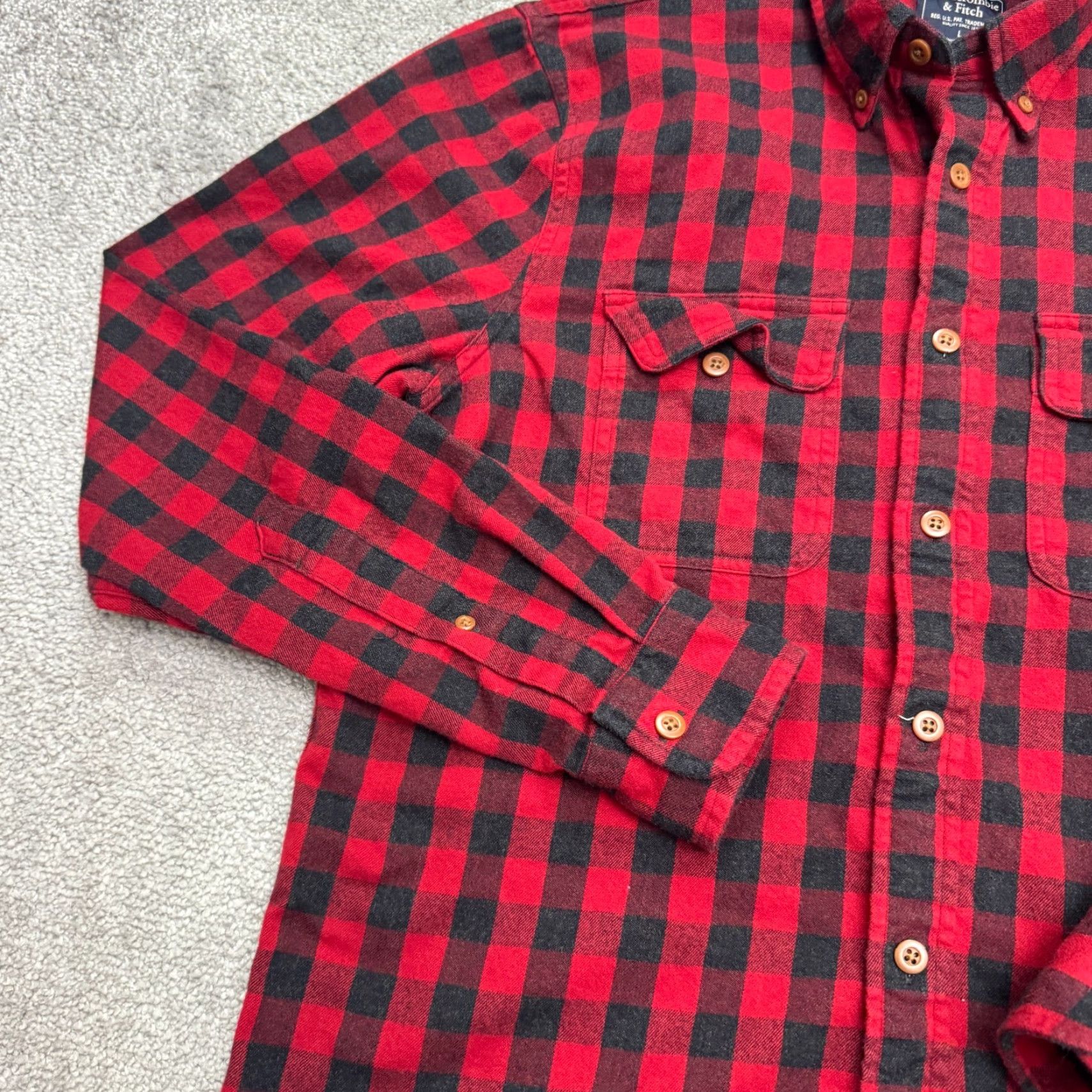Abercrombie & Fitch Abercrombie & Fitch Buffalo Flannel Shirt Men Red Black Plaid Cotton Long Sleeve L Size Button-Up Shirt Size US L / EU 52-54 / 3 - 5 Thumbnail