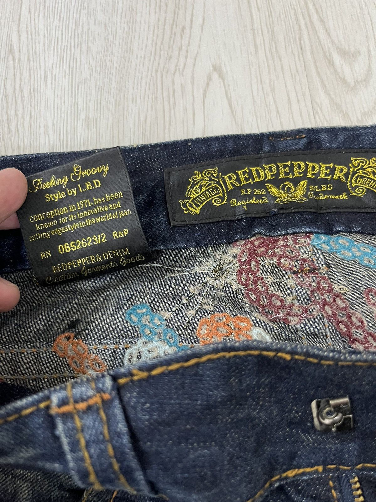 CRAZY🤯 Flare Red Pepper Embroided Trible Style Jeans