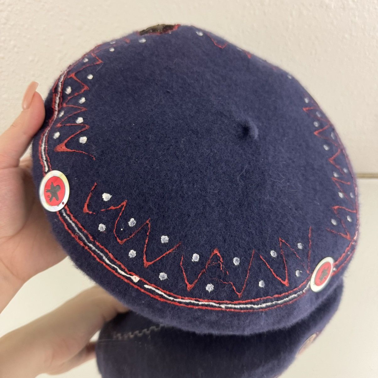 Vintage Vintage 90s Handmade Navy Red Wool Star French Beret Hat Size ONE SIZE - 5 Thumbnail
