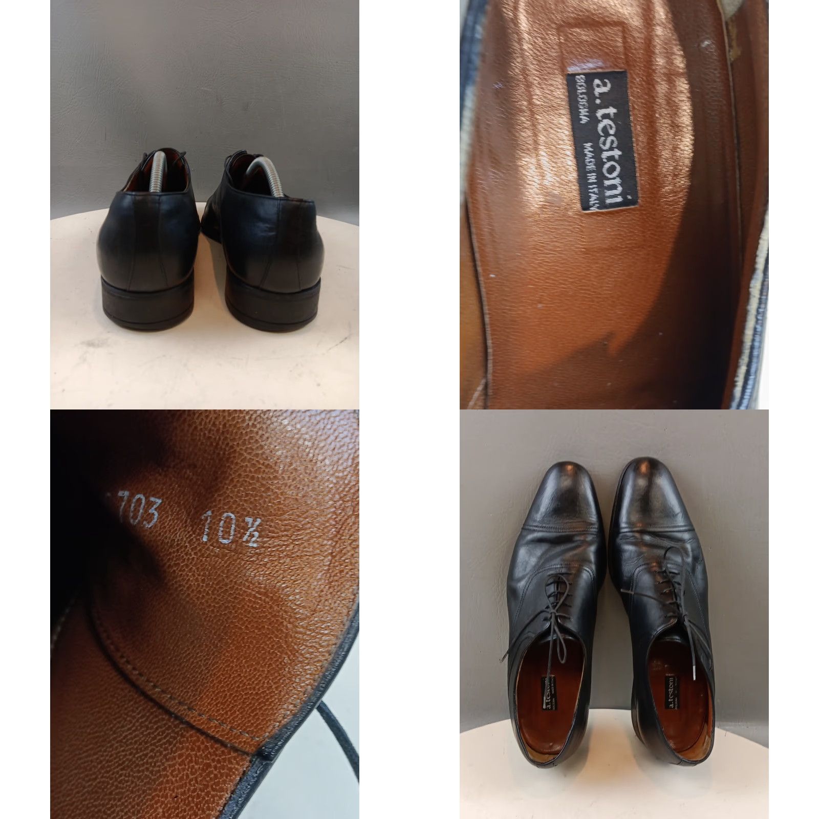 Vintage VINTAGE A Testoni Men Dress Oxford Shoes 10.5 Black Leather Cap Toe Italy GUC Size ONE SIZE - 11 Thumbnail