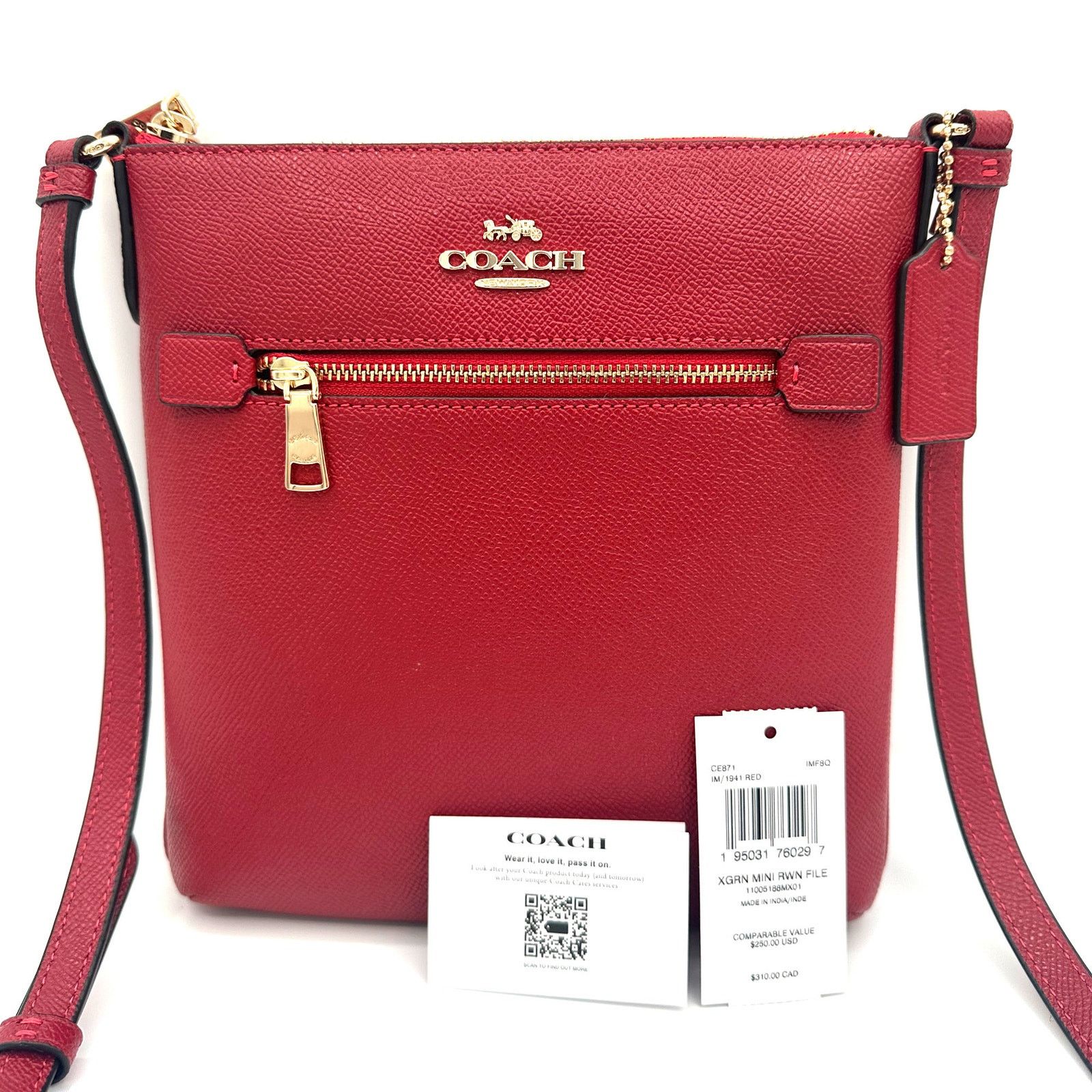 Coach Coach Mini Rowan File Bag Crossbody Purse Red Leather CE871 Size ONE SIZE - 8 Thumbnail