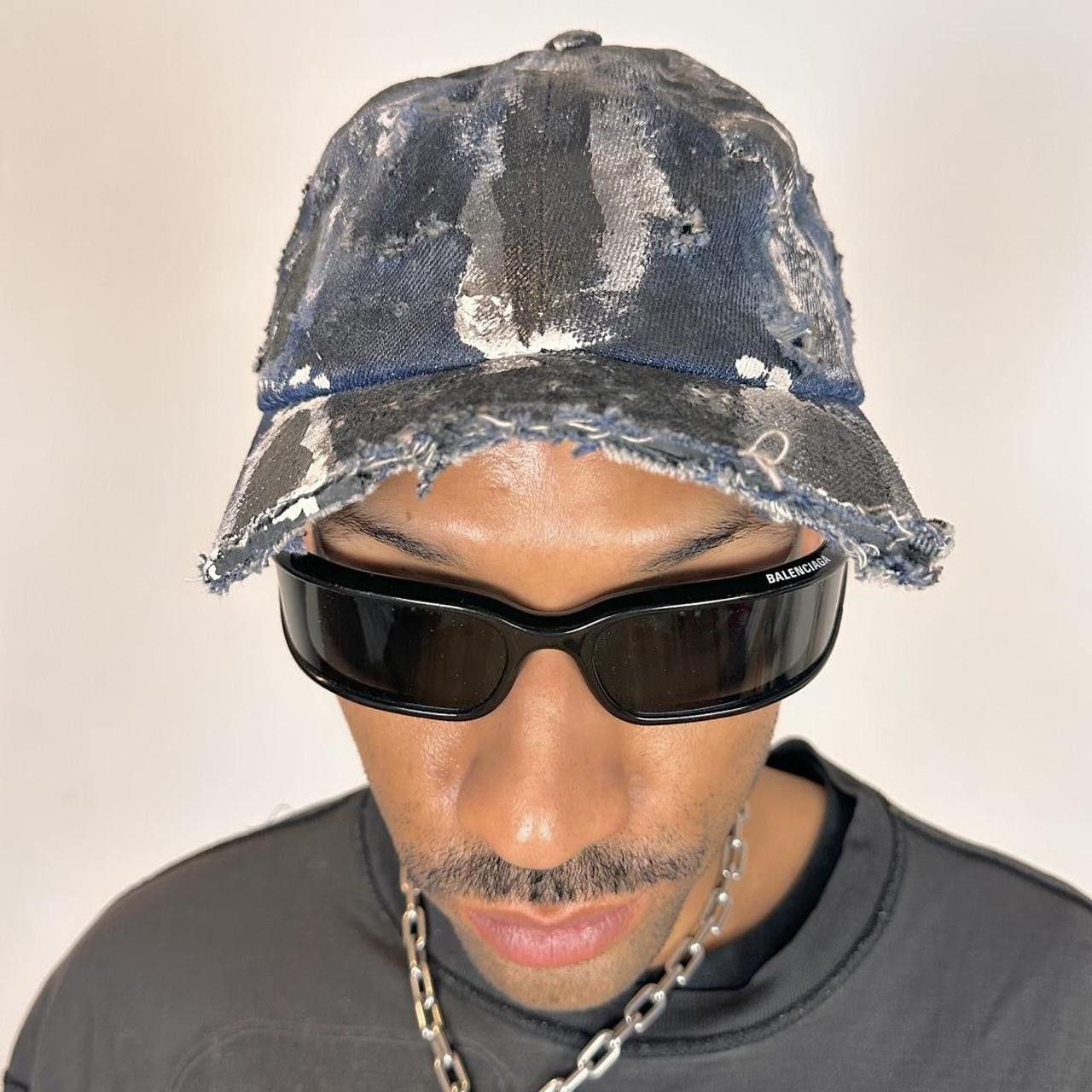 Vintage ASTROBOI* Black & Blue Distressed Denim Half Visor Hat Size ONE SIZE - 7 Thumbnail