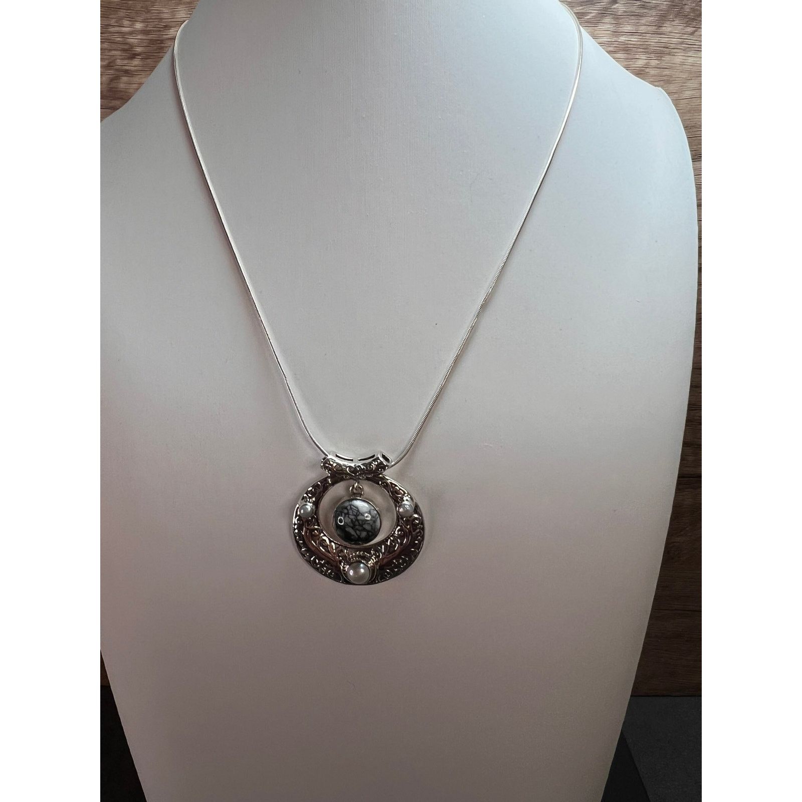 Other NEW Pinolith Jasper and pearl 925 sterling silver necklace Size ONE SIZE - 9 Thumbnail
