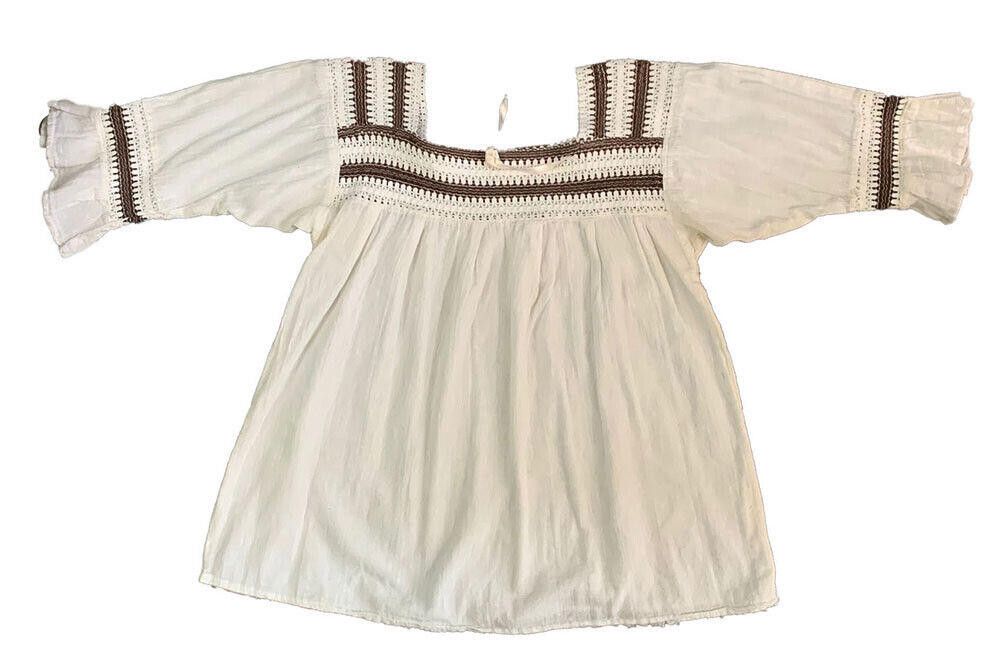 Designer Pre Owned Mexican White Hand Made Blouse L Size L / US 10 / IT 46 - 2 Thumbnail