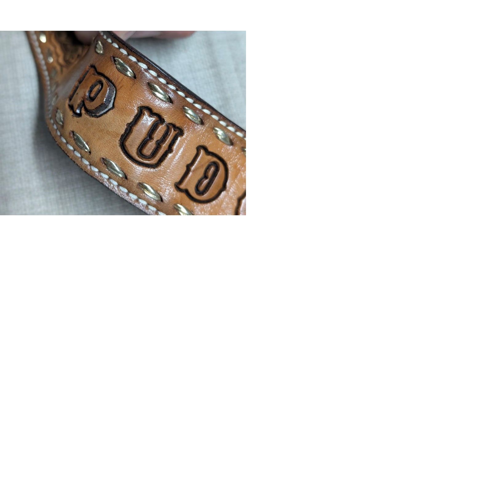 Vintage VINTAGE western belt Tooled PUDGE belt 42 brown leather Cowhide Handmade Men Western Belt Size 42 - 9 Thumbnail