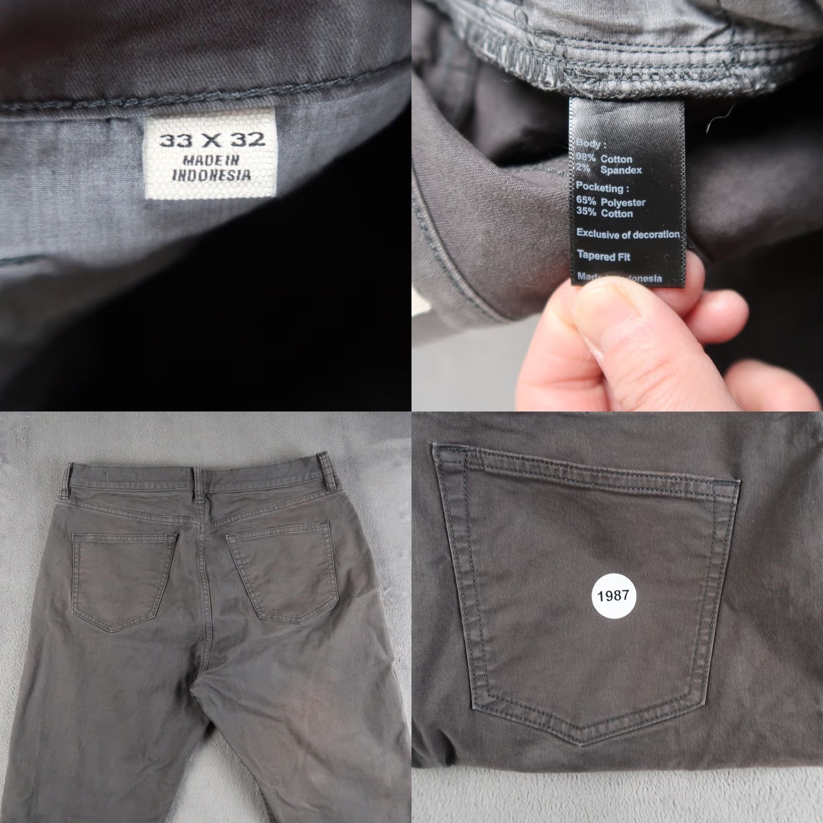 Flint And Tinder Flint and Tinder Pants Mens 33x32 Gray Tapered Fit Jeans Huckberry Slim Casual 5-Pocket Logo Size US 33 - 9 Thumbnail