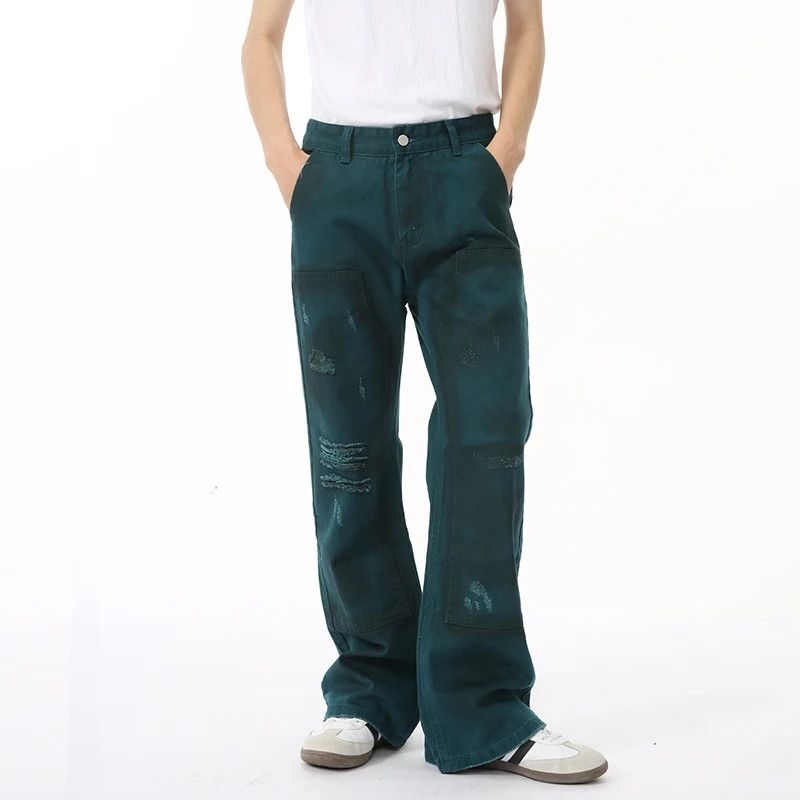 Japanese Brand Street Distressed Torn Double Knee Emerald Jeans Size US 31 - 2 Thumbnail