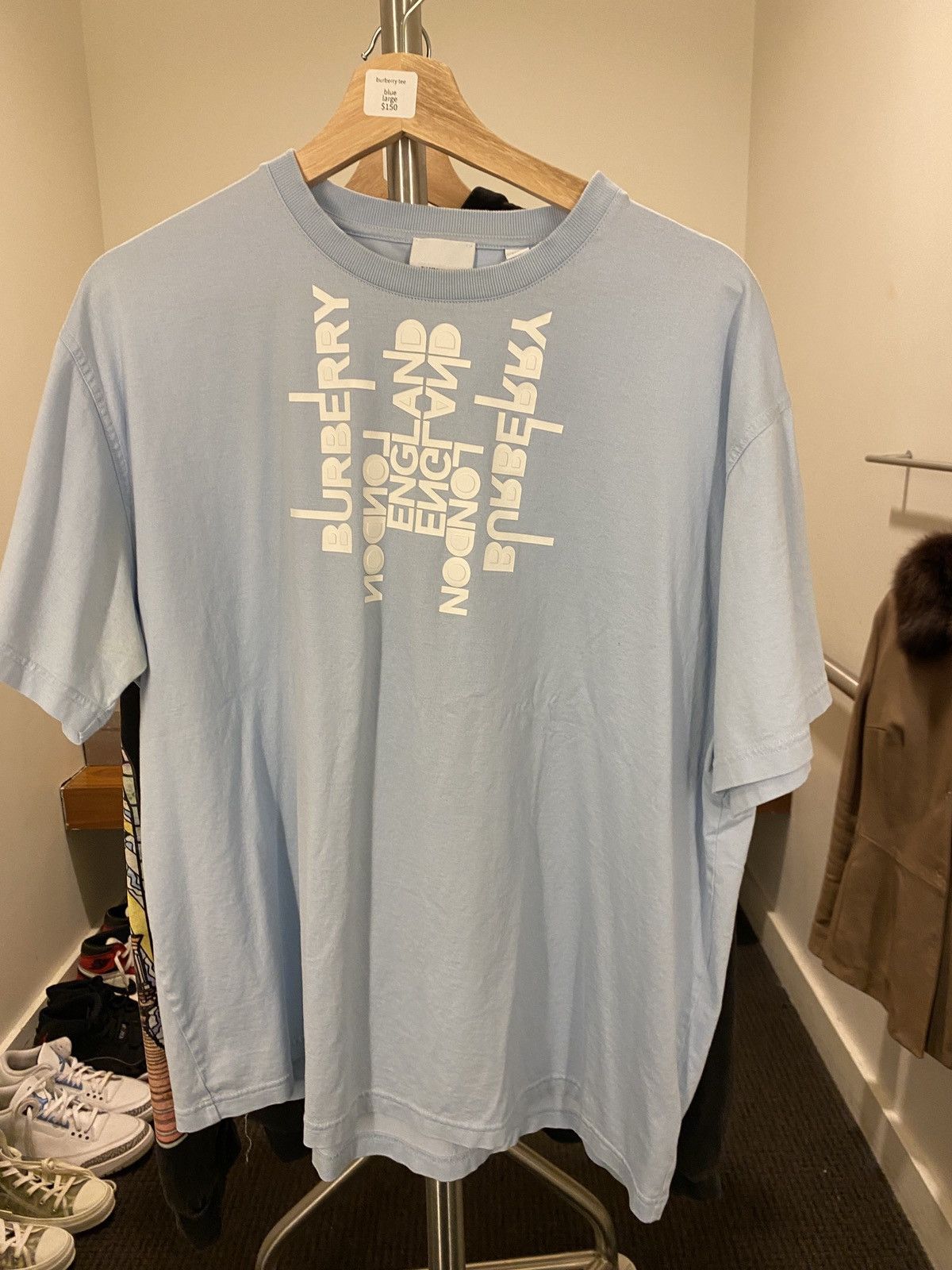 image of Burberry London Tee L in Blue, Men's (Size Large)