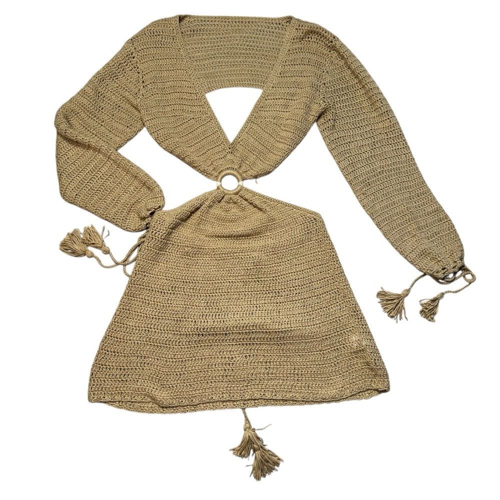 Other New FORE Cut-Out Crochet Beige Mini Dress Size M Size M / US 6-8 / IT 42-44 - 7 Thumbnail