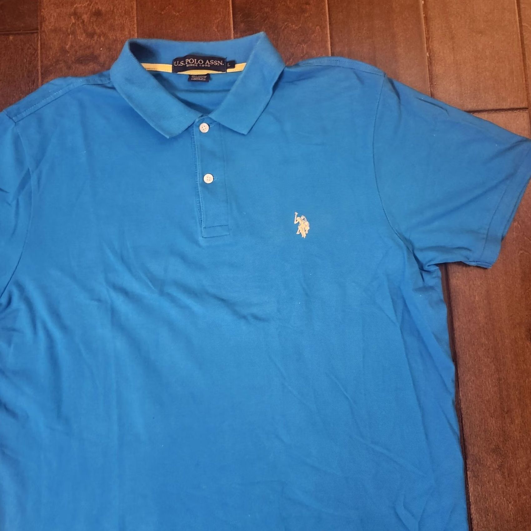 Vintage US Polo Assn. Men's Polo Shirt Blue Short Sleeve Large Regular Cotton Solid Collared Logo Sports Golf Walking Travel Casual Spring Summer Fall Mens Size US L / EU 52-54 / 3 - 4 Thumbnail