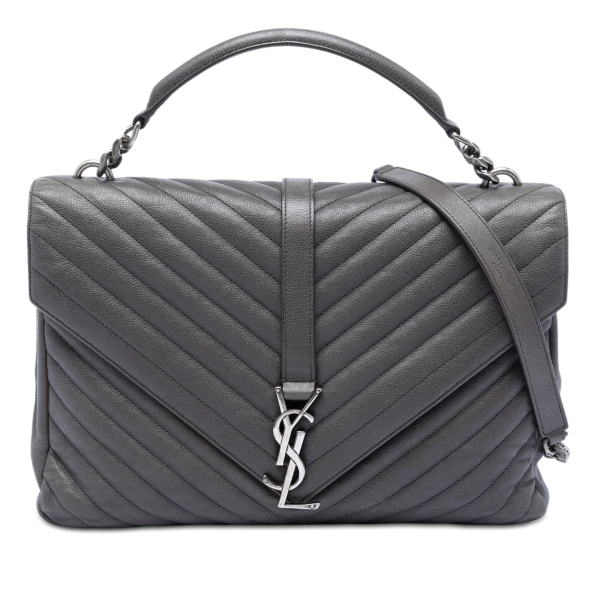 Saint Laurent Paris Large Chevron Sheepskin Monogram College Satchel Size ONE SIZE - 1 Thumbnail