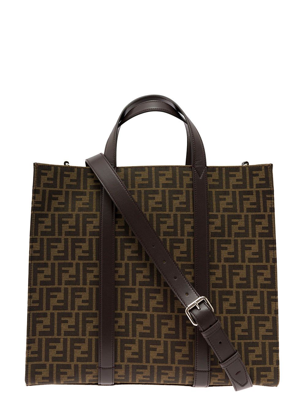 Fendi Brown and Beige Tote bag with FF Jacquard Motif in Cotton Blend Man Size ONE SIZE - 1 Thumbnail