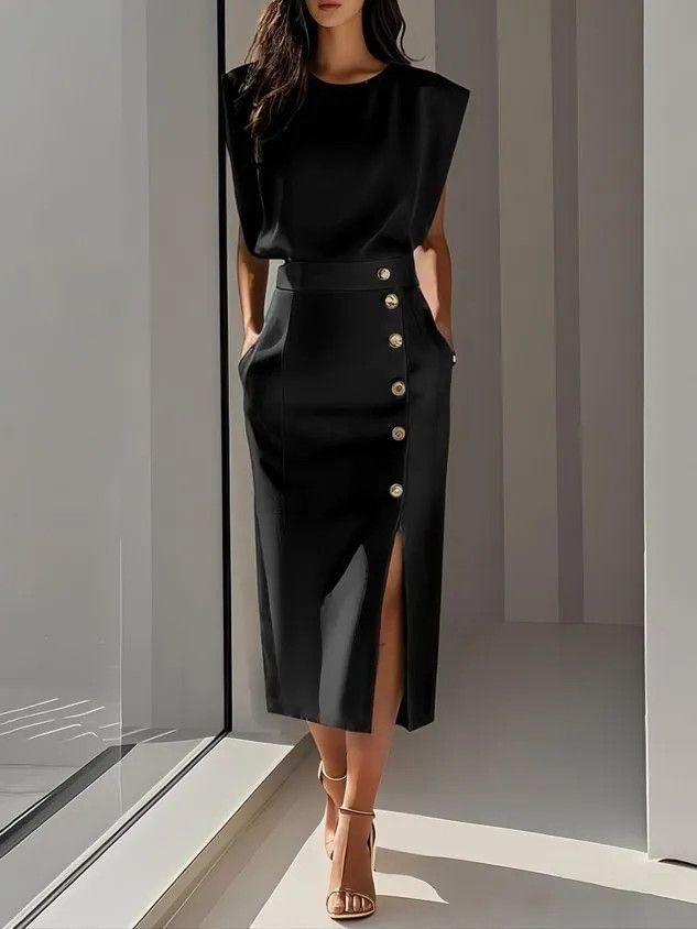 Other Women's Round Neck Short Sleeve Dress With Side Slit Pockets Size L / US 10 / IT 46 - 1 Thumbnail