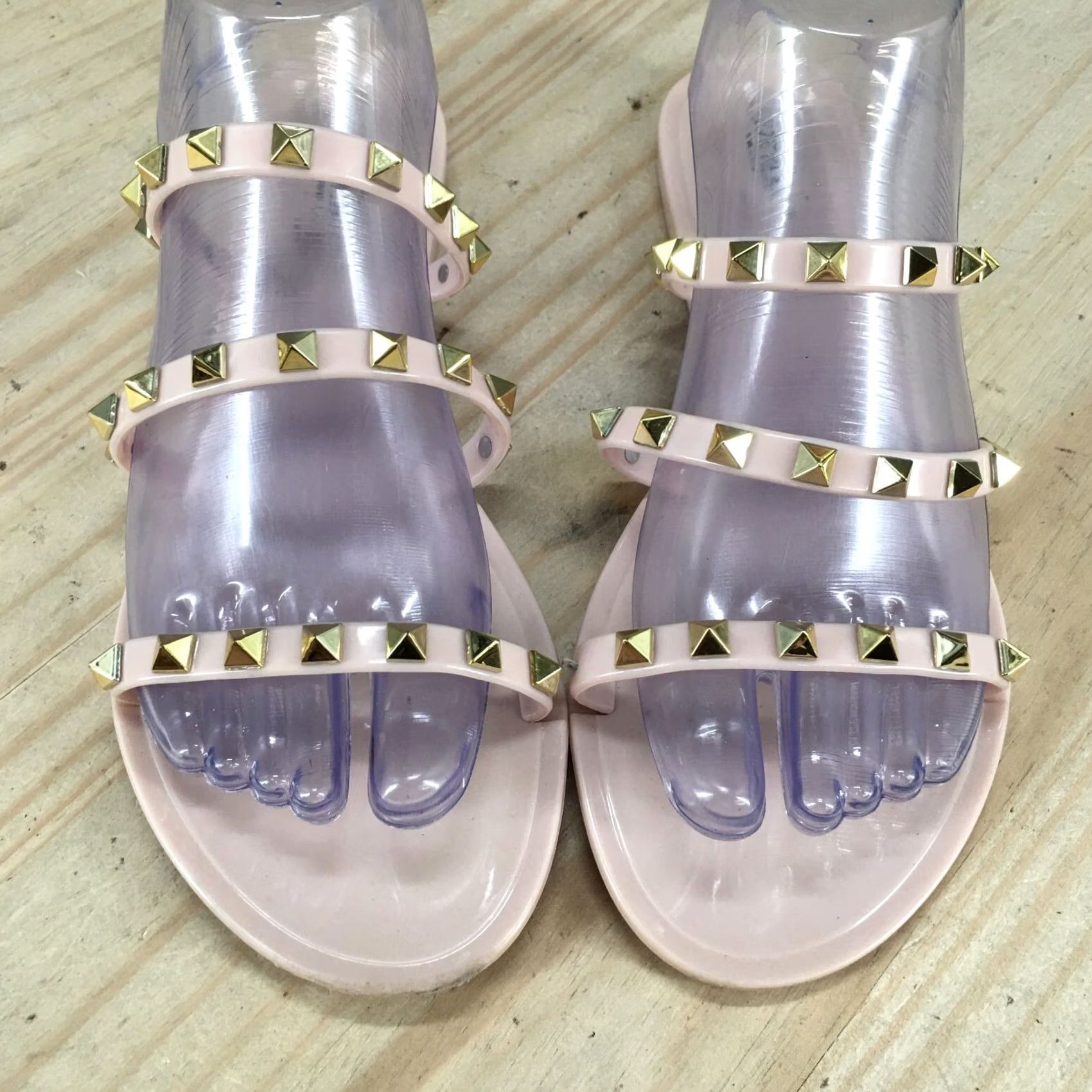 Vintage Steven Sandals Womens 9 M Studded Slide Flats Slip On Beige Open Toe Casual Size US 9 / IT 39 - 3 Thumbnail