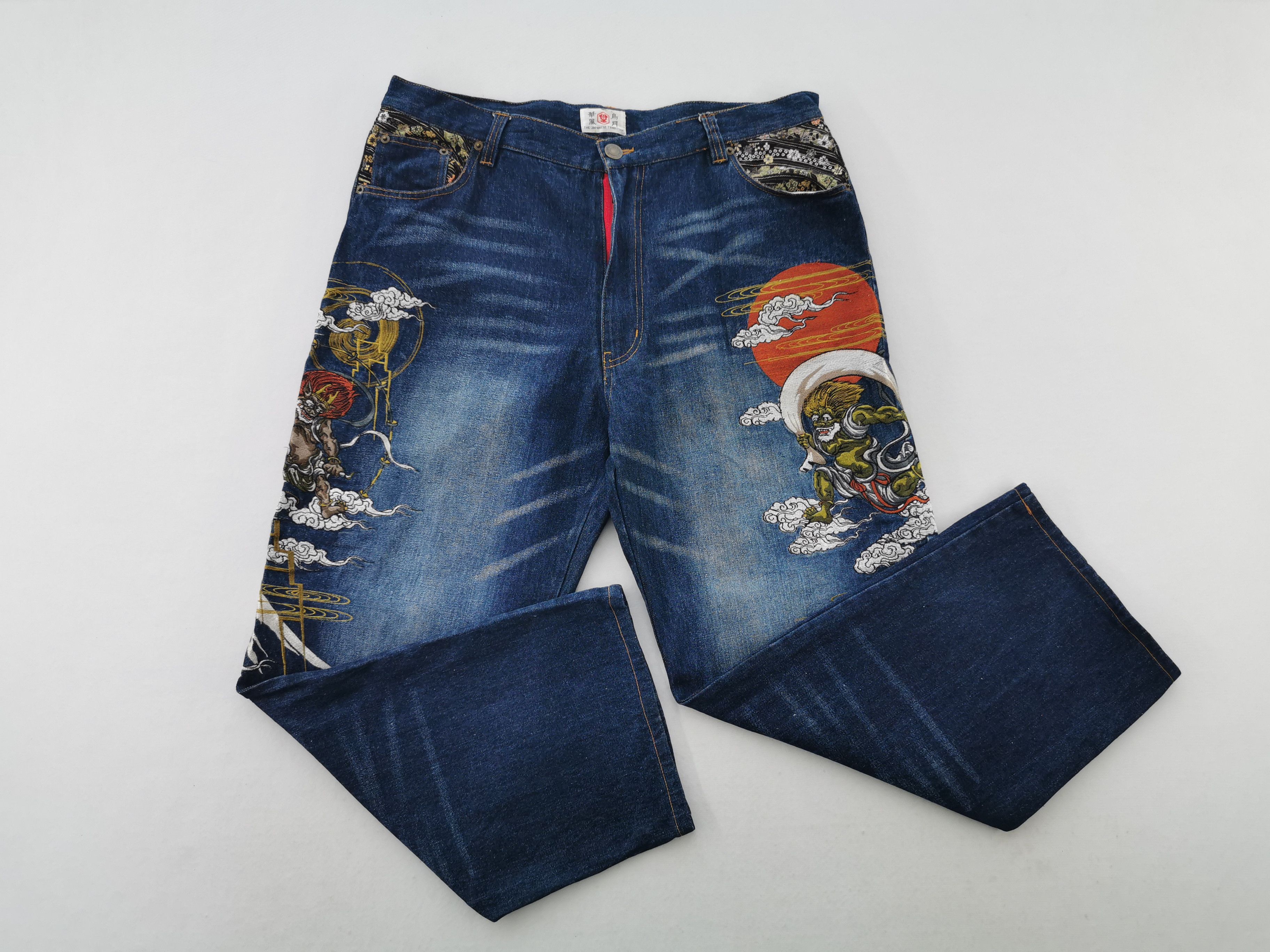 Japanese Brand × Vintage Vintage Menis Nagaya Japanese Fujin & Raijin Design Size US 32 / EU 48 - 3 Thumbnail