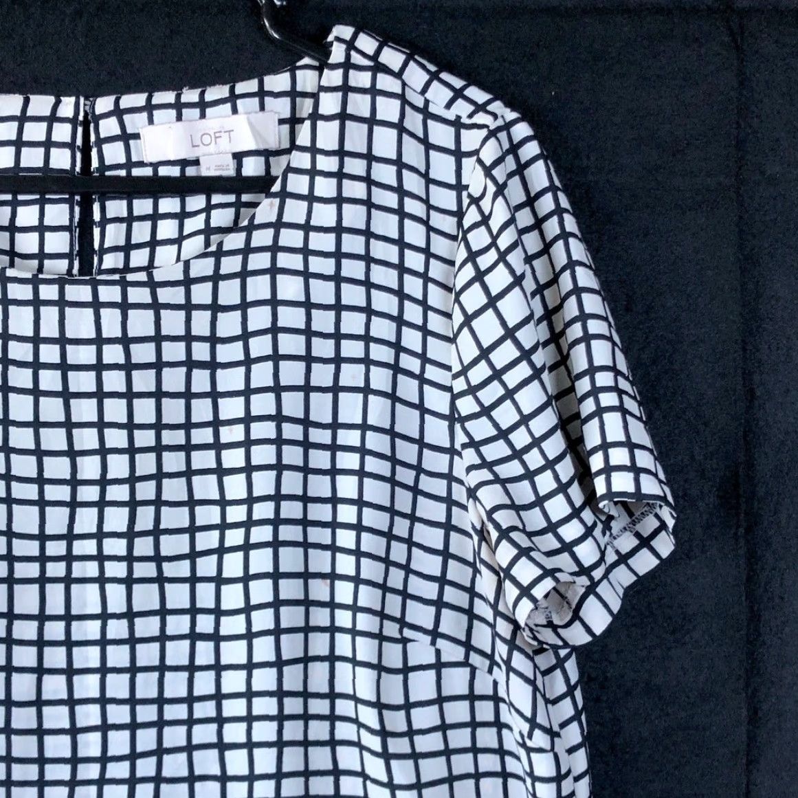 Loft LOFT Ann Taylor Womens Blouse White Black Short Sleeve Round Neck Medium Size M / US 6-8 / IT 42-44 - 5 Thumbnail