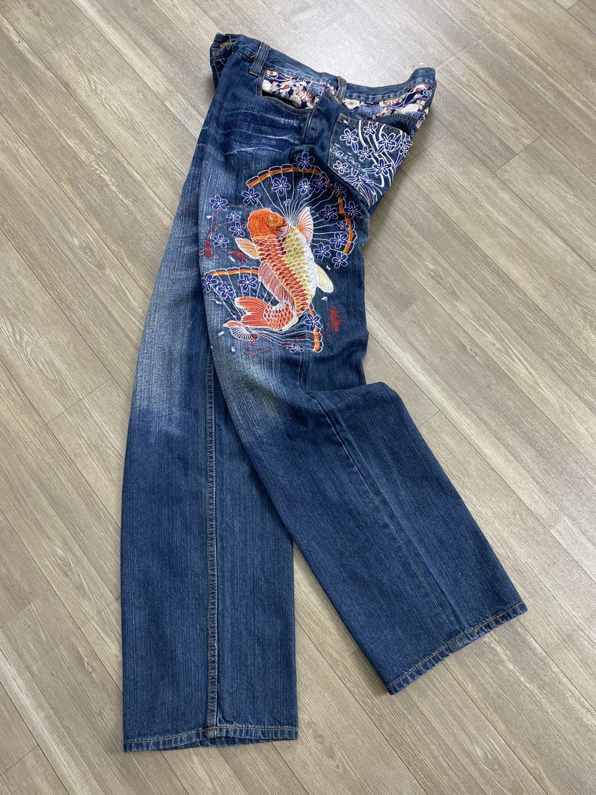 Ed Hardy Vintage Karakuri Tamashi Embroidered Koi Sakura Y2K Jeans Size US 30 / EU 46 - 1 Thumbnail