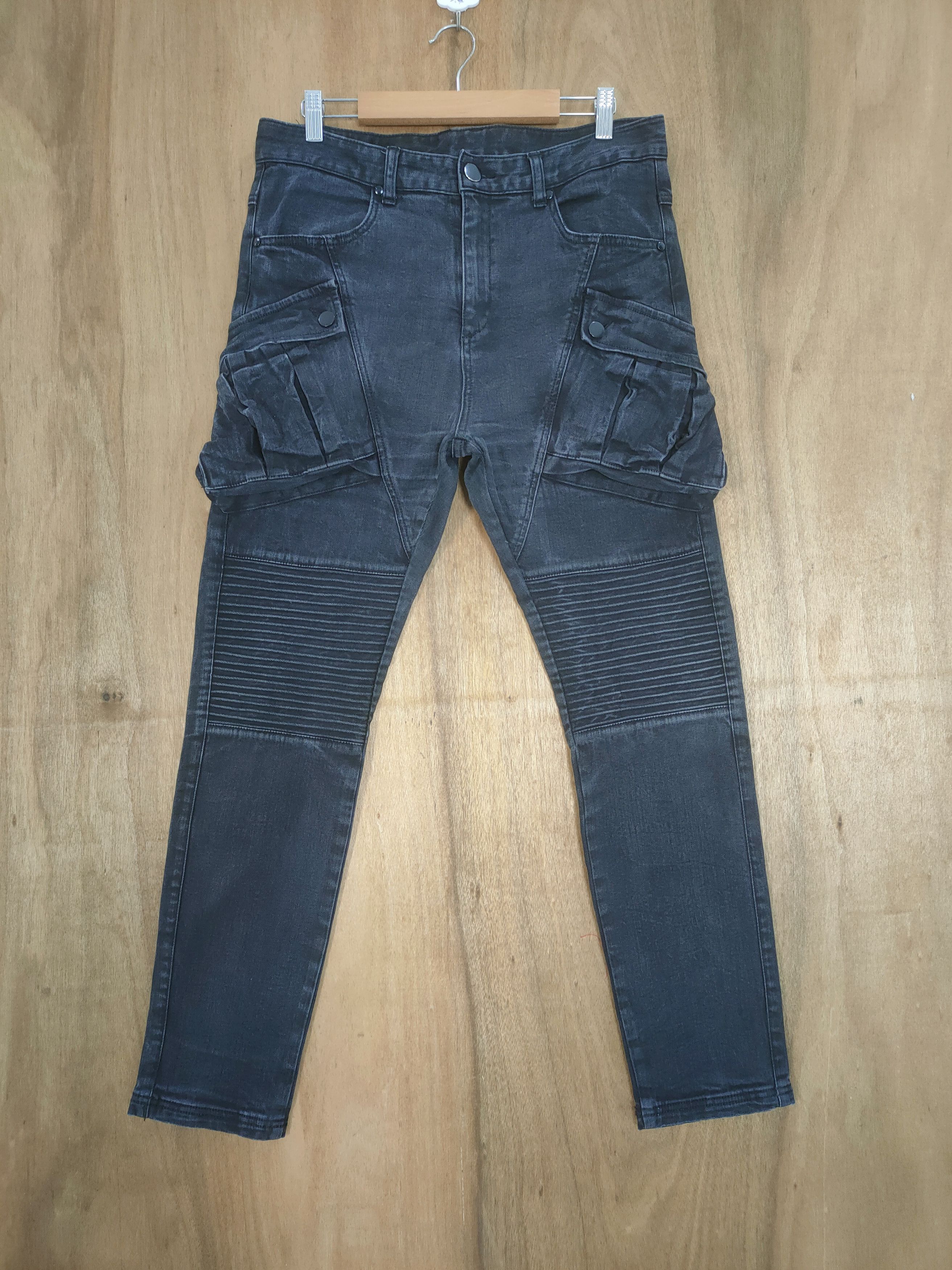 image of Biker Denim x Unplugged Museum Black Skinny Cargo Pants, Men's (Size 32)