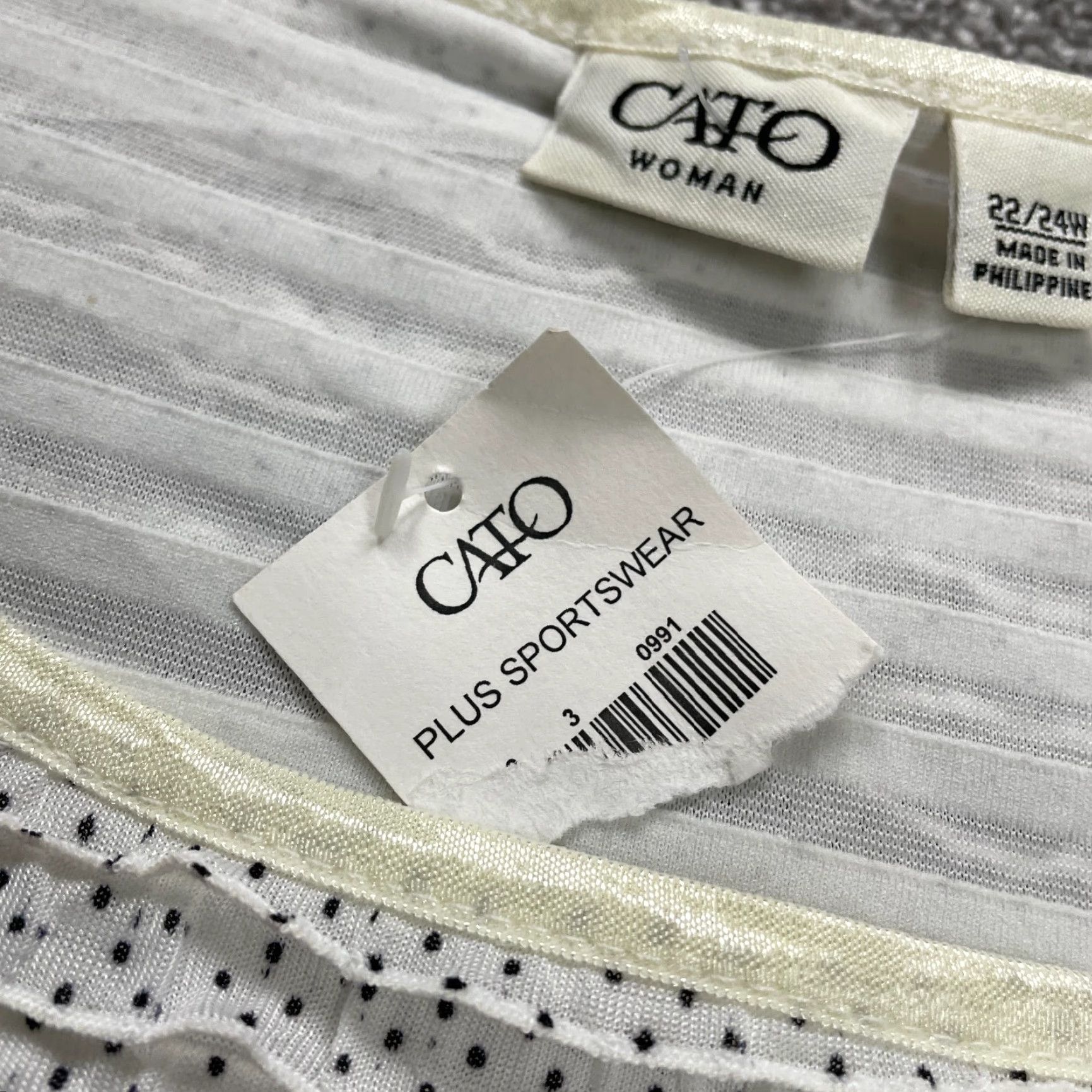 Vintage Cato Plus Sportswear Blouse Womens 22/24W White Polka Pleated Short Sleeve NWT Size 4XL / US 24-26 - 5 Thumbnail