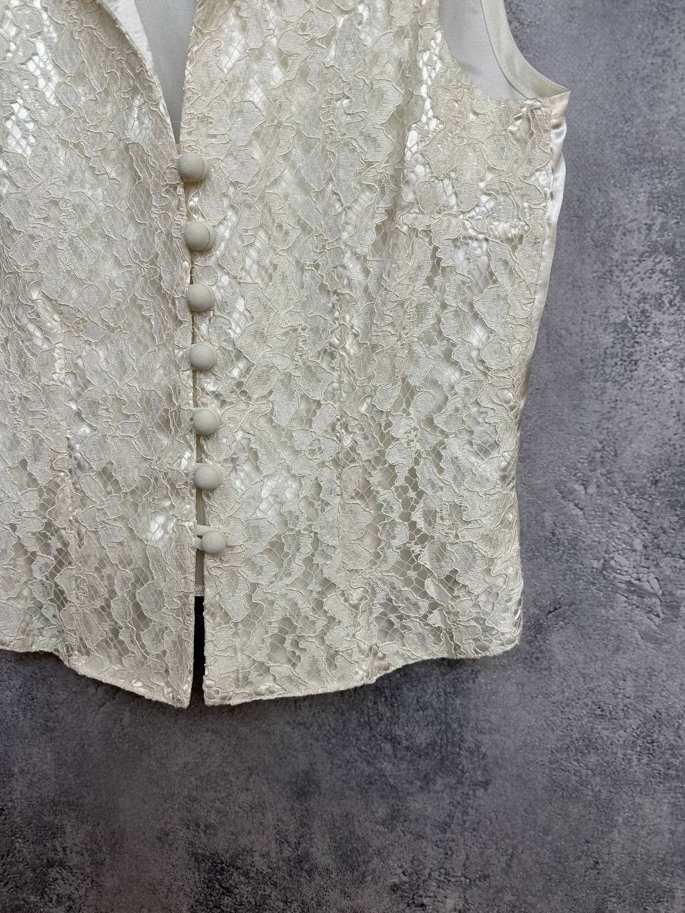 Other Day Meets Night Ivory Lace Vest & Wide Leg Pants Set Elegant Size 28" / US 6 / IT 42 - 13 Thumbnail
