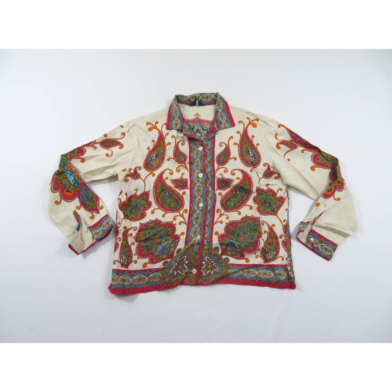 Other Paisley Screen Printed Blouse Shirt Beige Sz 36 60s/70s Size M / US 6-8 / IT 42-44 - 1 Thumbnail