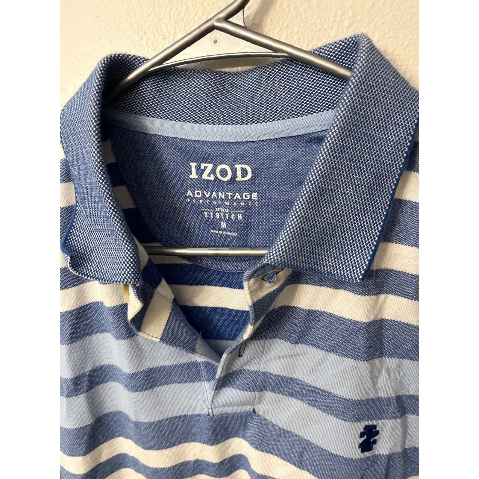 Izod Izod Advantage Performance Stretch Polo Mens Medium Blue White Stripe Size US M / EU 48-50 / 2 - 3 Thumbnail