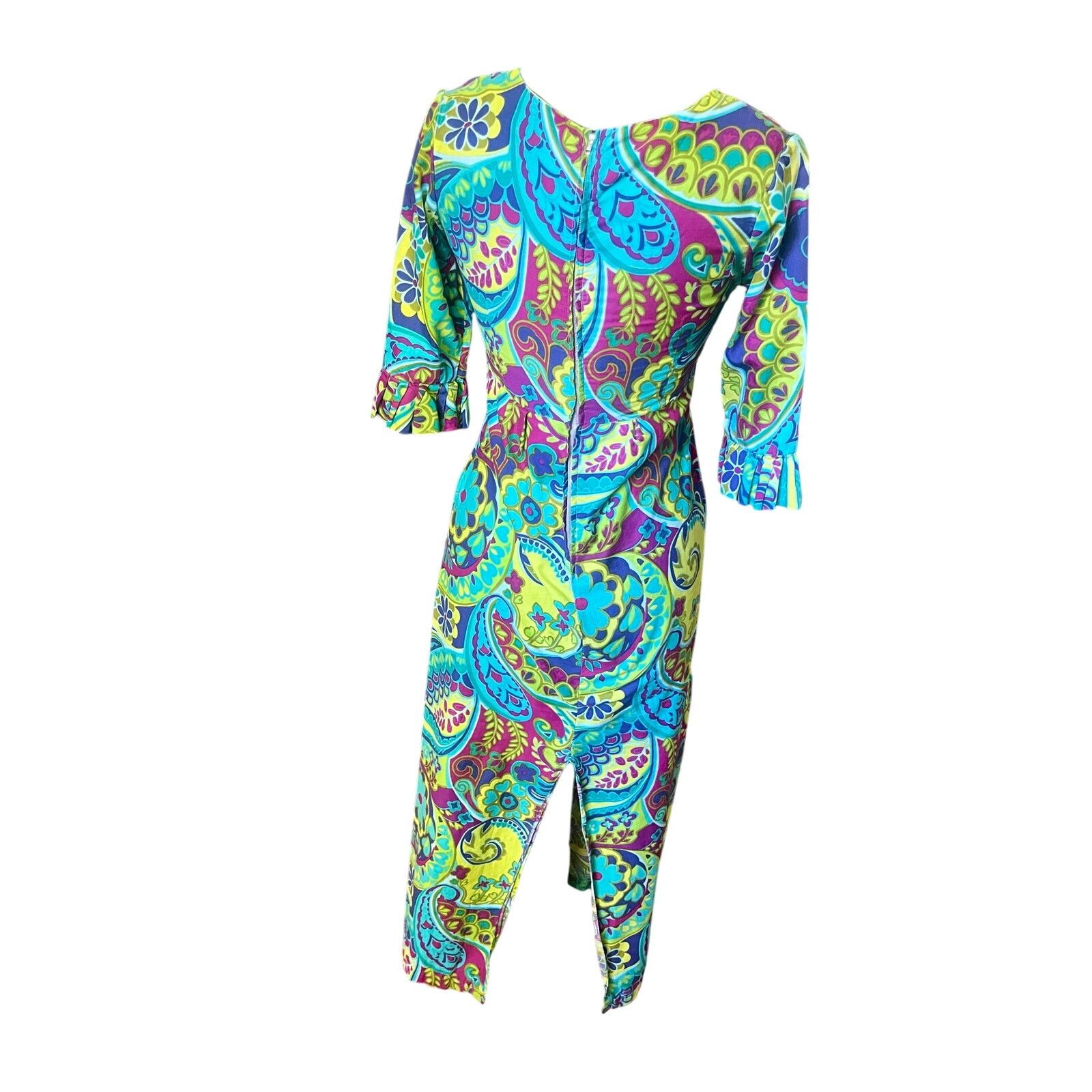 Vintage Vintage 60’s Blue Green Psychedelic Groovy Dress XS Small Size S / US 4 / IT 40 - 2 Thumbnail