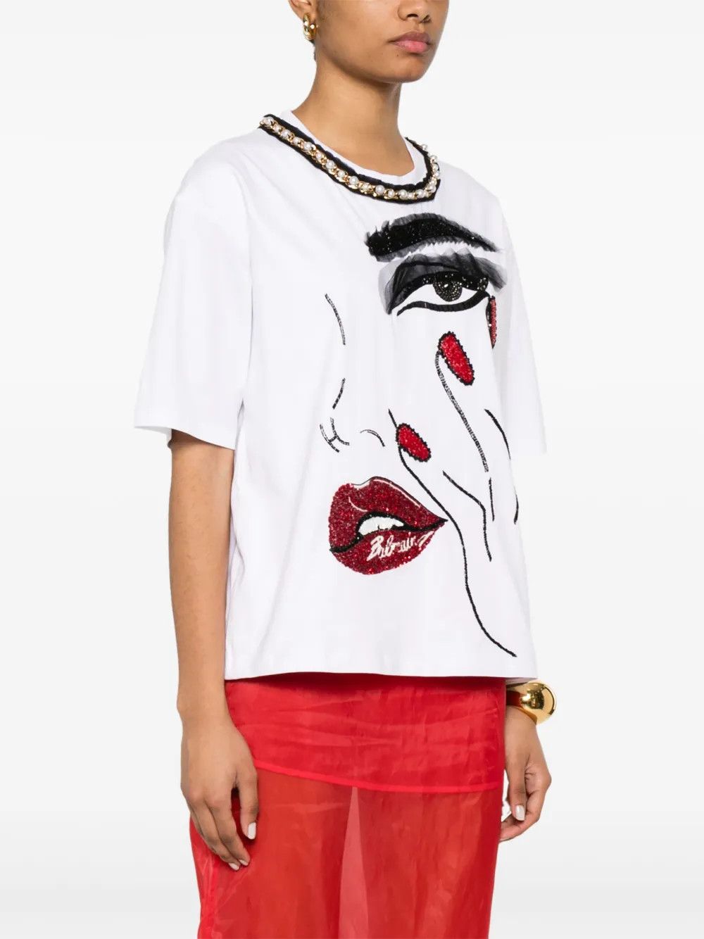 Balmain o1s1wg110526 Embellished T-Shirt in White Size S / US 4 / IT 40 - 3 Thumbnail