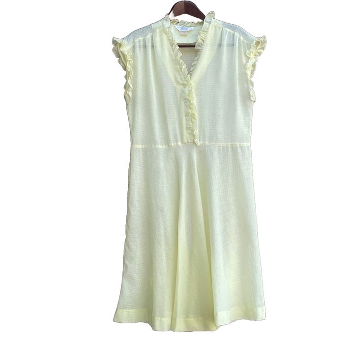 Jc Penney Vintage 70s JcPenney Sheer Yellow Ruffled VNeck Midi Dress