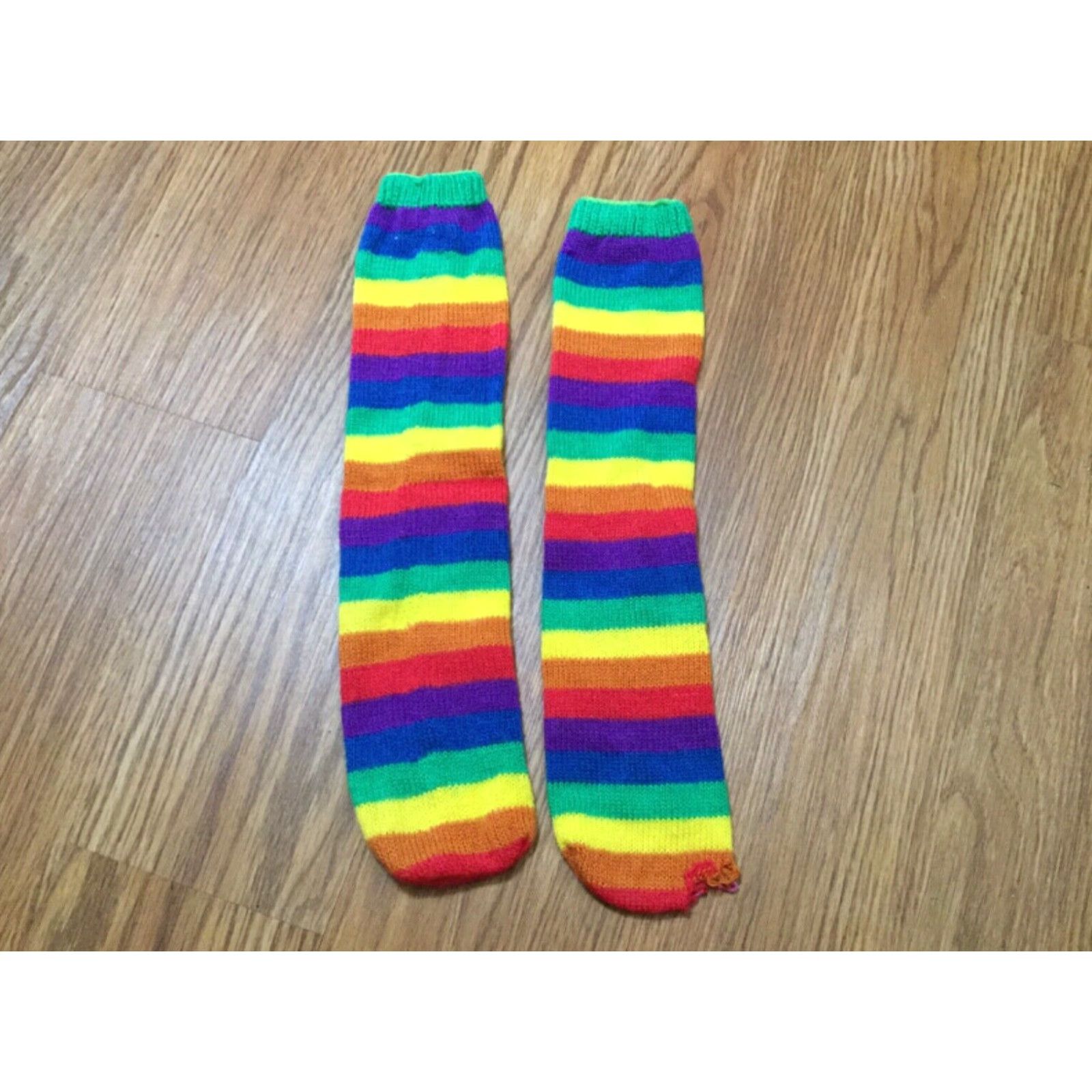 Vintage RAINBOW STRIPED OVER KNEE SOCKS Adult Unisex One Size Neon Clown Pattern Everyday Wear Size ONE SIZE - 8 Thumbnail