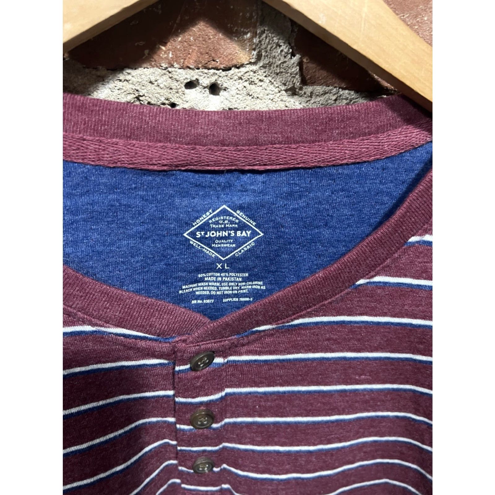 Vintage St. Johns Bay Mens Shirt Dbl Knit Long Sleeve Classic Henley Red Stripe XL NWT Size US XL / EU 56 / 4 - 2 Thumbnail