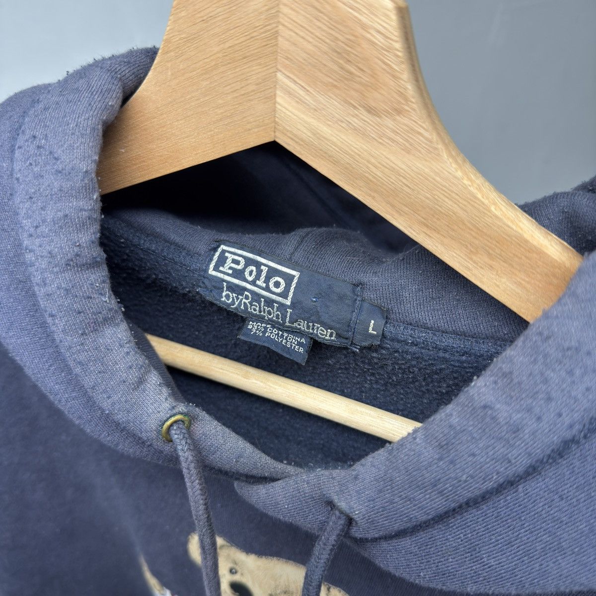 Vintage Polo Ralph Lauren Polo Bear Hoodie Faded Thrashed