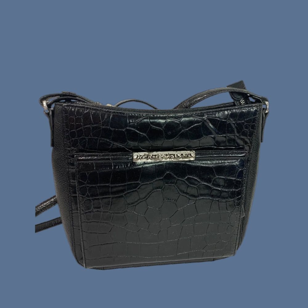 Brighton BRIGHTON Crossbody Handbag Black Pebbled Leather Embossed Women's Leather 9.5"h x 10"l x 2.5"d Adjustable Strap to 23" Black Hardware Size ONE SIZE - 1 Thumbnail