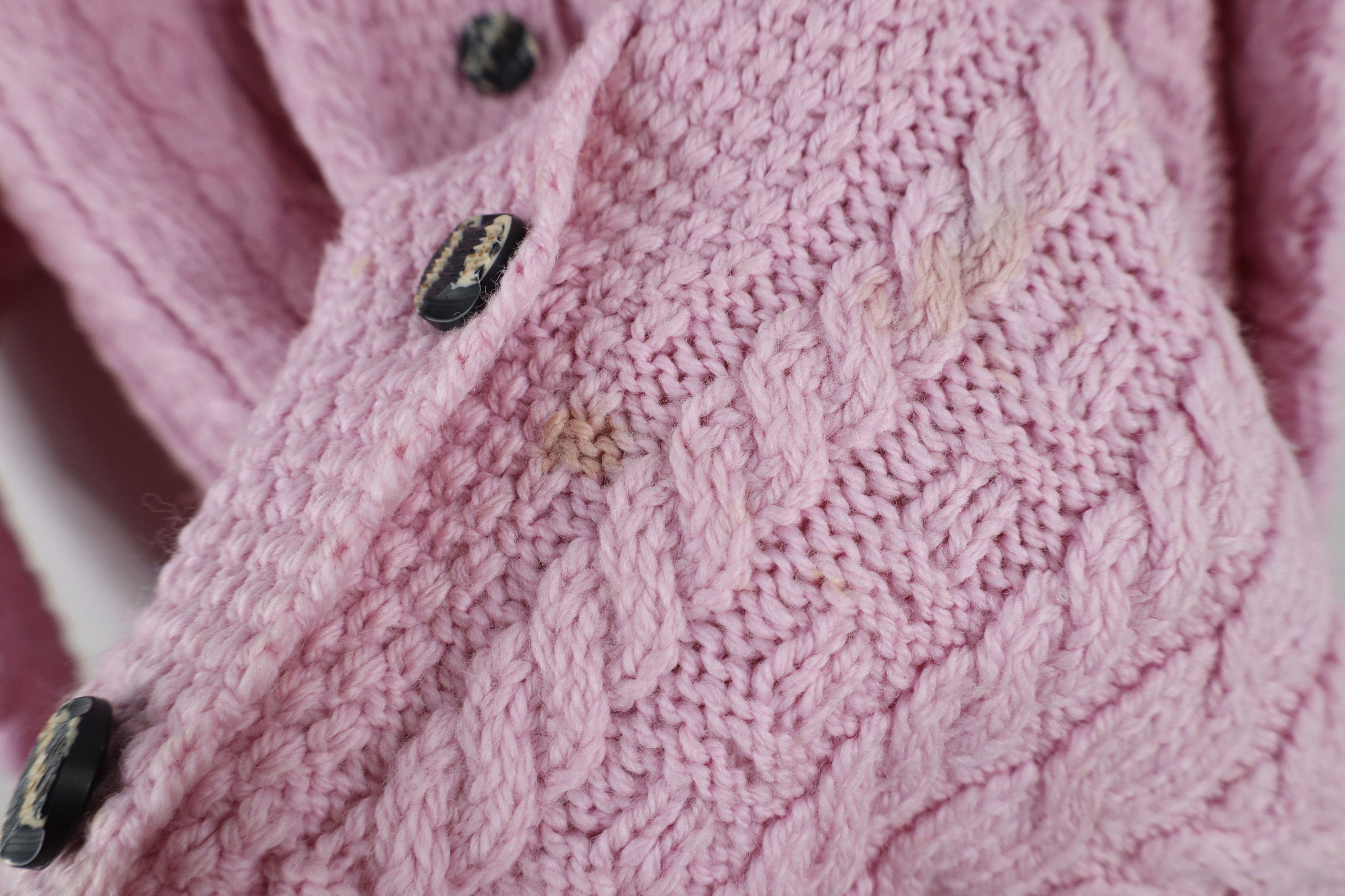 Vintage Vintage 90s Wool Fisherman Cable Knit Cardigan Sweater Pink Size XL / US 12-14 / IT 48-50 - 7 Thumbnail