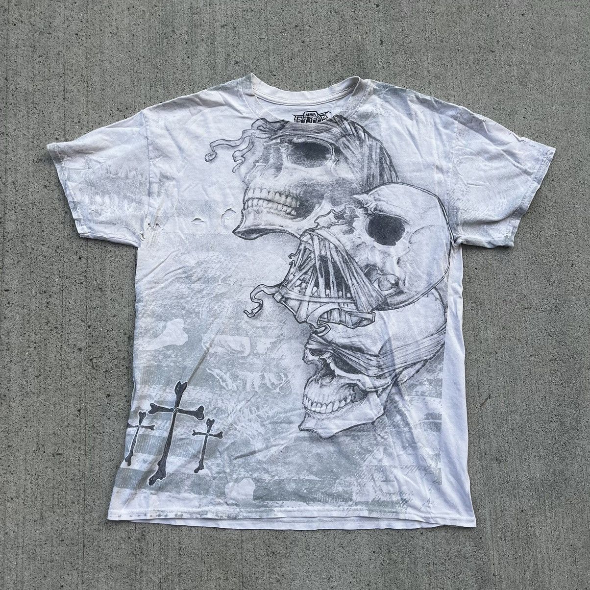 T-shirt Vintage Y2K MMA Crâne Croisé Homme XL – Gothique Et Grunge