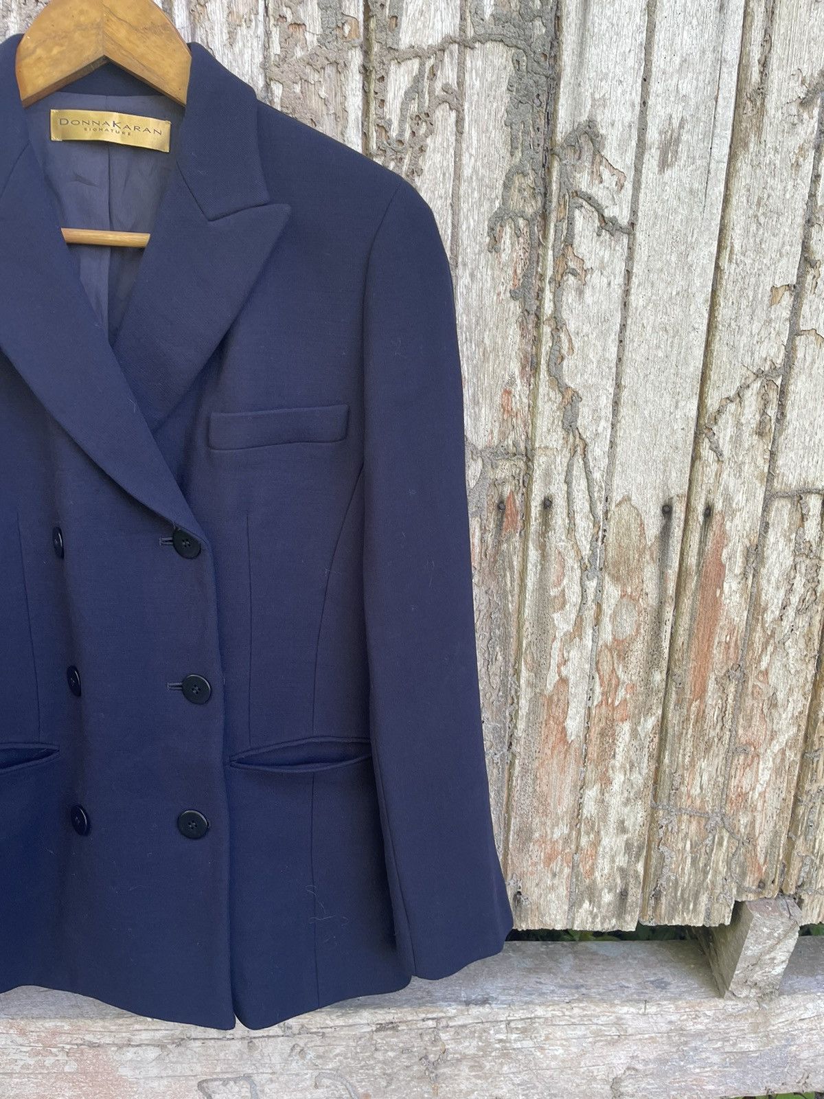 Designer Donna Karan Signature Navy Double-Breasted Blazer Size XS / US 0-2 / IT 36-38 - 7 Thumbnail