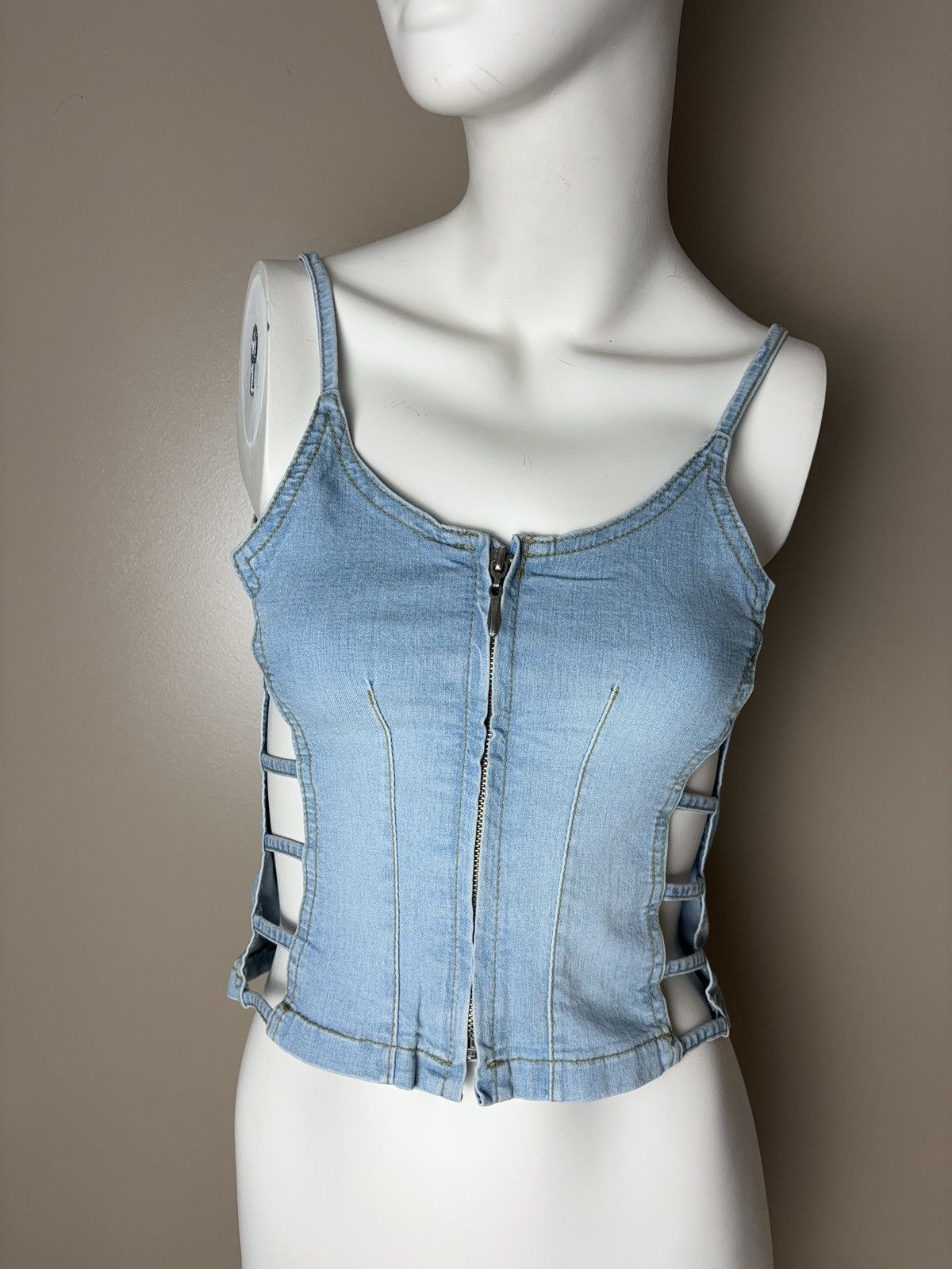 Vintage Denim sexy vintage zip up corset tank top Size S / US 4 / IT 40 - 1 Thumbnail