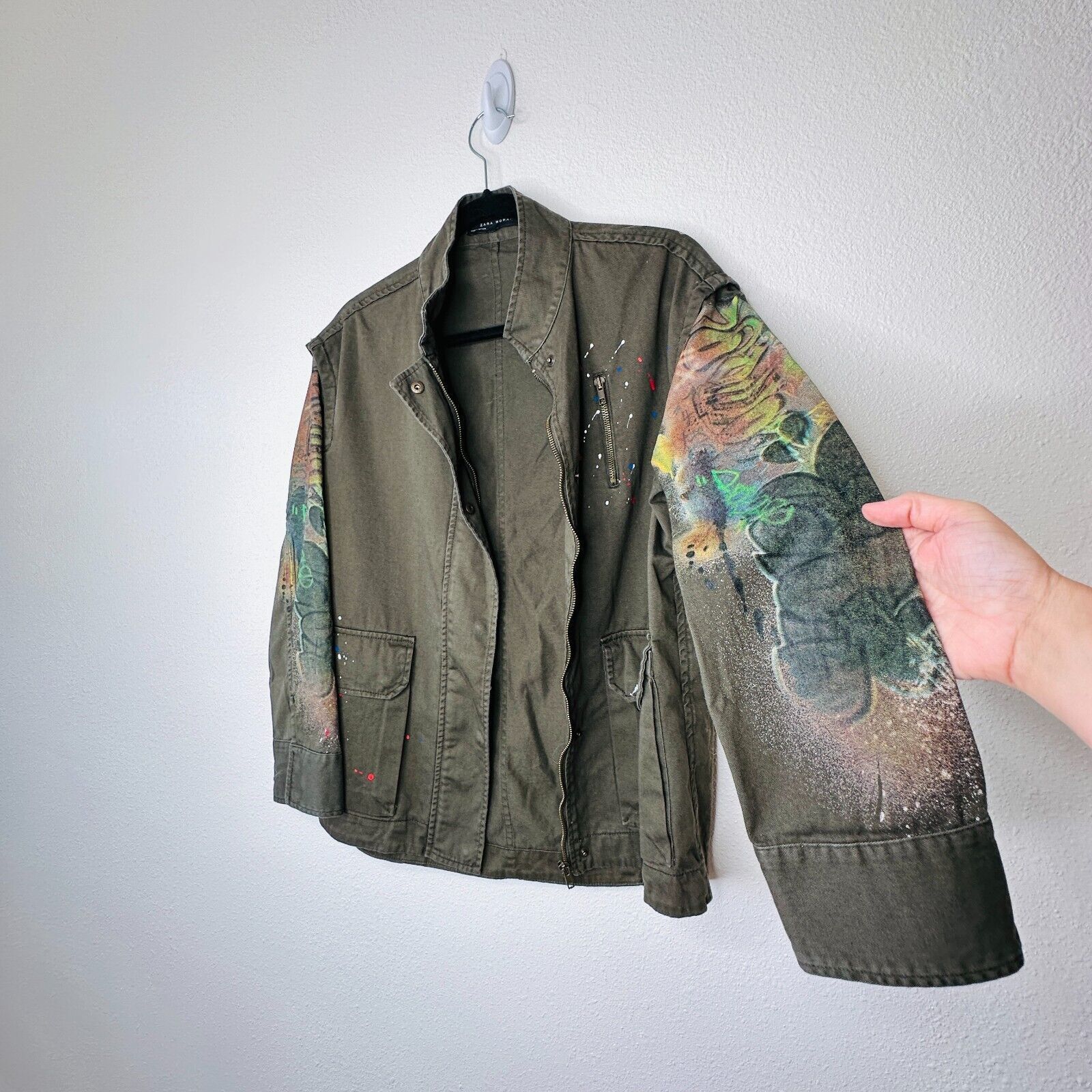 Zara Zara Army Green Grafitti New York Jungle Zip Utility Jacket Size XS / US 0-2 / IT 36-38 - 5 Thumbnail