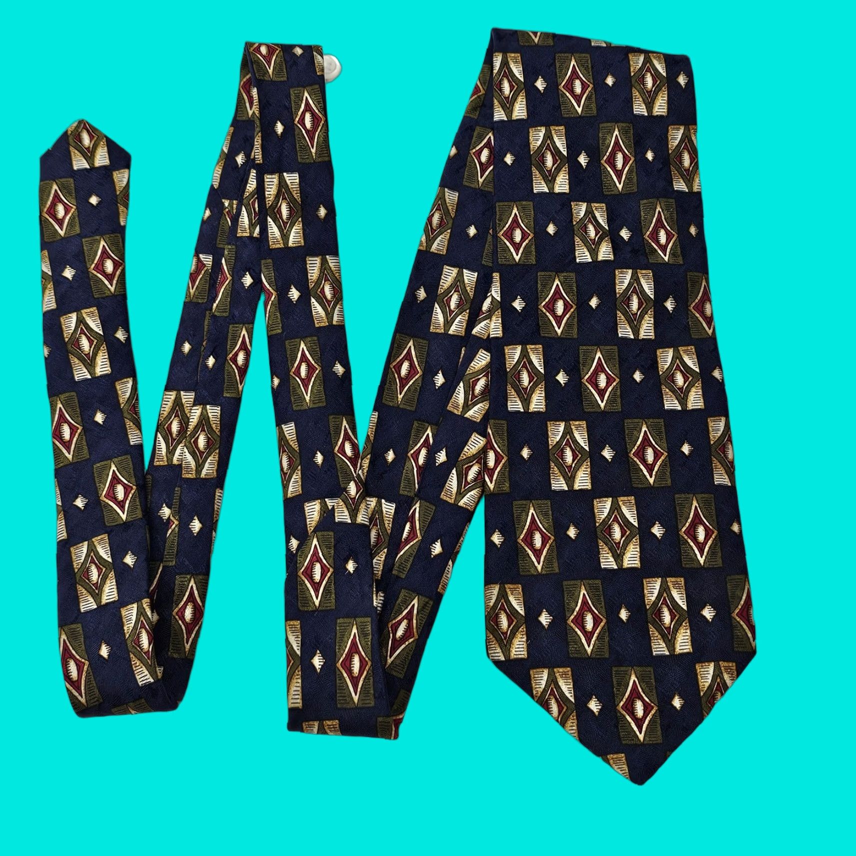 Vintage Tom James Necktie Men’s Blue Geometric Woven Abstract Tie USA 57.28" X 3.75" Silk 100% Classic Designer Mens Size ONE SIZE - 1 Thumbnail