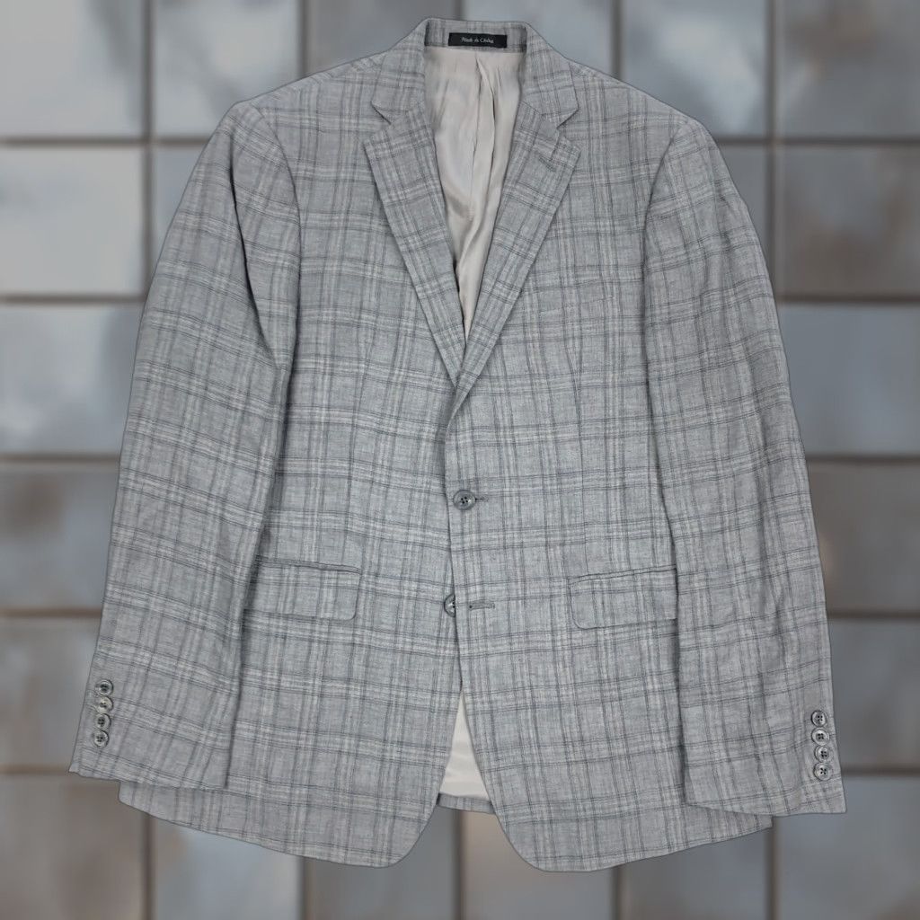 Calvin Klein Calvin Klein Blazer Suit Jacket Sport Coat Gray Plaid 40R Linen Mens Jacket Blazer 2 Button Notch Lapel Size 40R - 1 Thumbnail