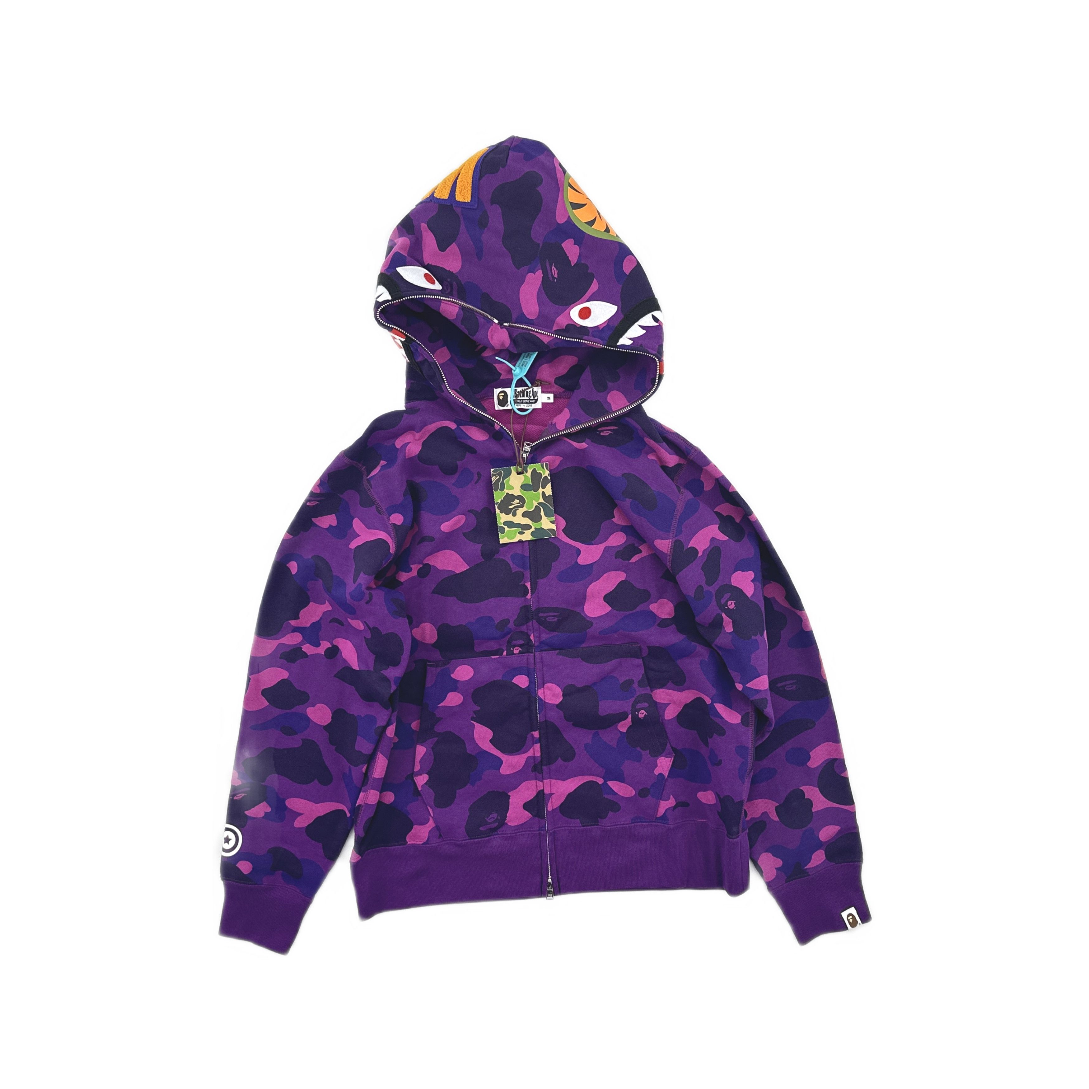Bape Color Camo Tiger Shark Half Full Zip Hoodie (Purple/Orange