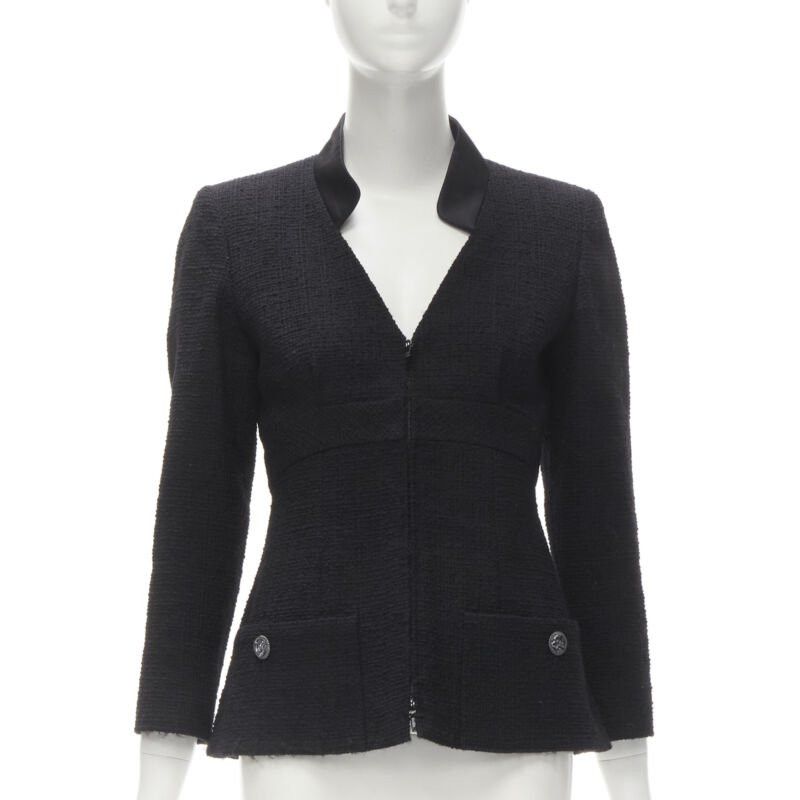 Chanel CHANEL 17C Paris Cuba lattice tweed Coco satin collar little black jacket FR36 S Size S / US 4 / IT 40 - 1 Thumbnail