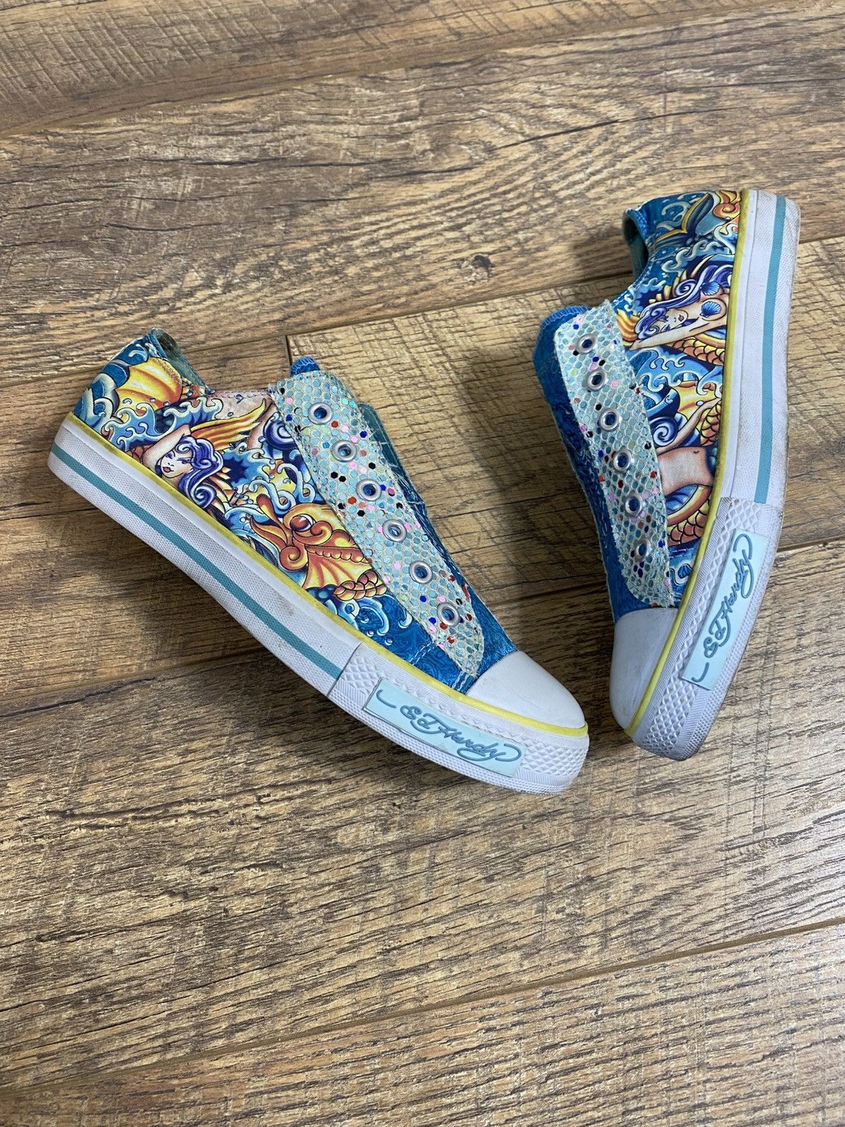 Ed Hardy Ed Hardy Y2K Mermaid Tattoo Print Low Top Sneakers Blue Size US 9 / IT 39 - 1 Thumbnail