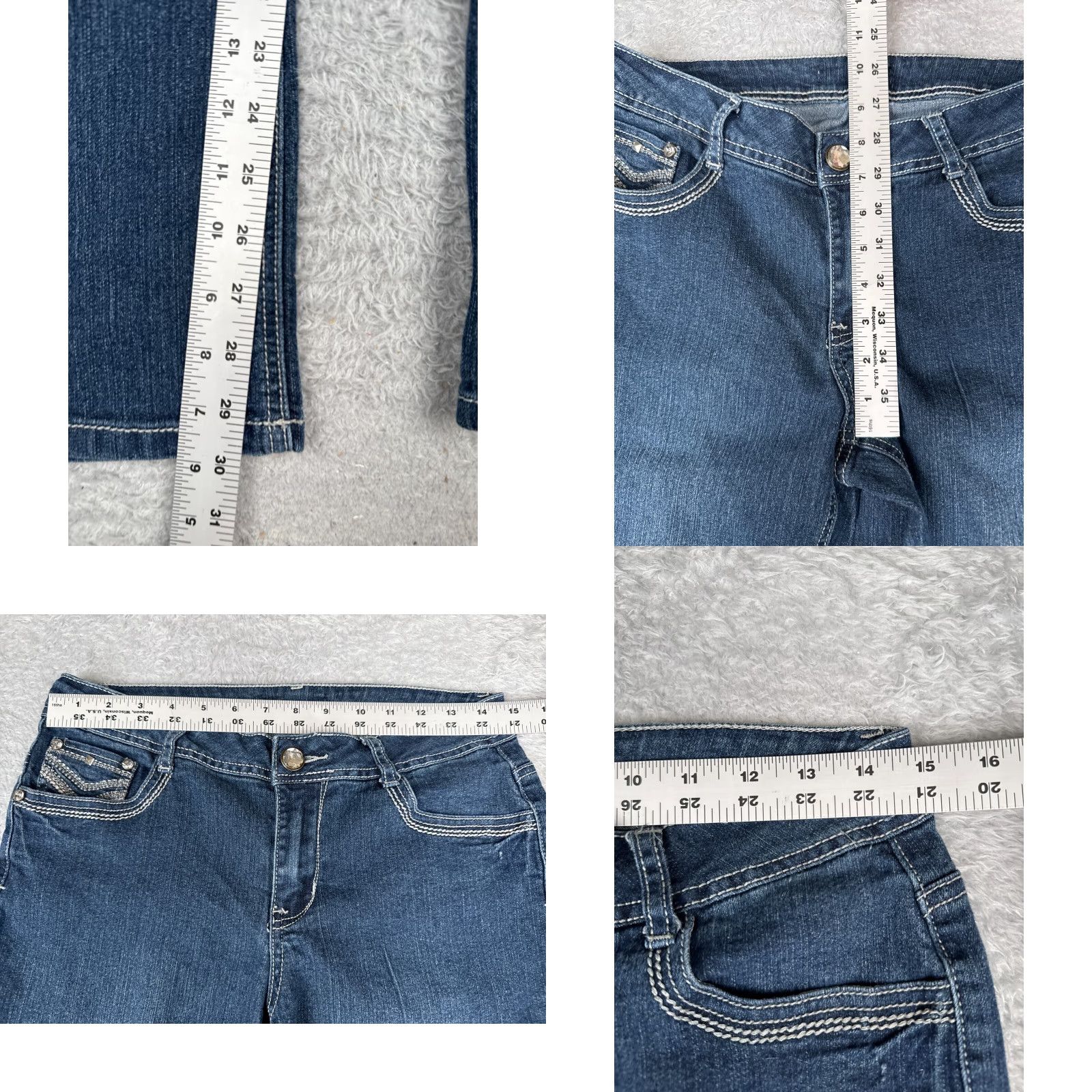 Silver Jeans Co. Women Jeans 30 Blue Denim Bootcut Embellished Cotton Blend Low Rise Bling 30x30 Size 30" / US 8 / IT 44 - 8 Thumbnail