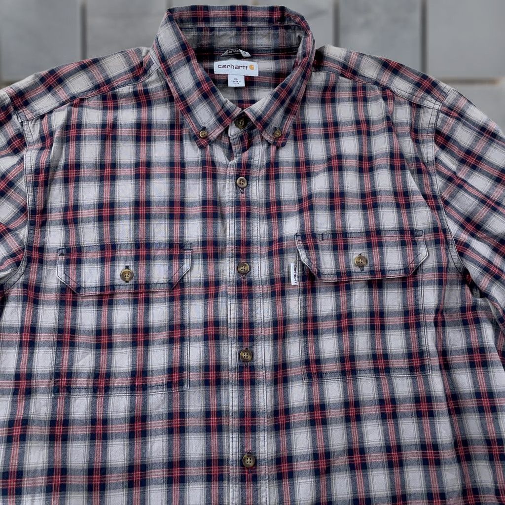 Carhartt VINTAGE Carhartt Shirt Mens XL Relaxed Fit Plaid Gray Red Button Down Long Sleeve Size US XL / EU 56 / 4 - 1 Thumbnail