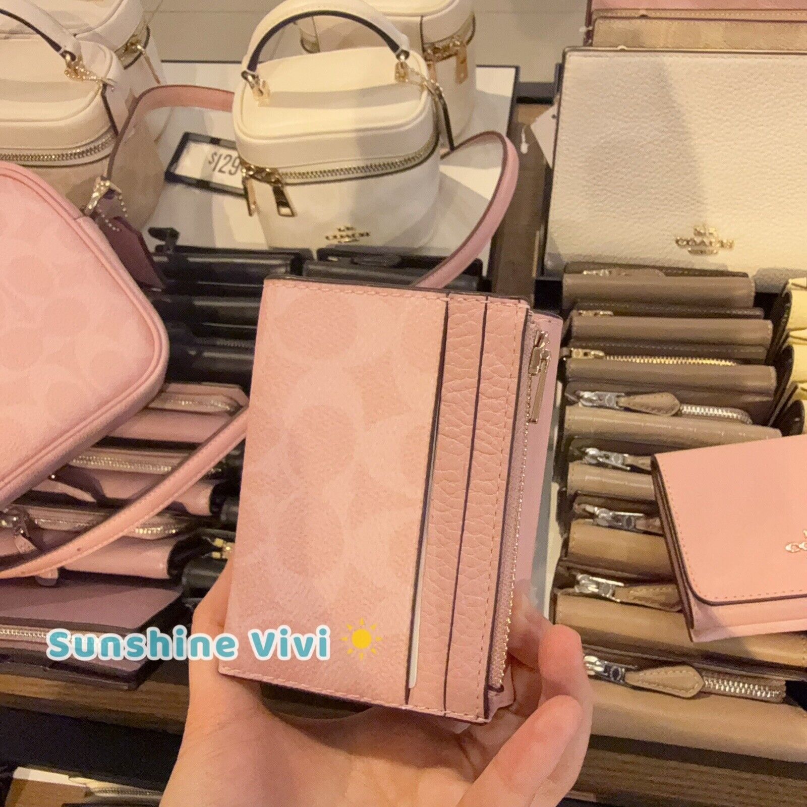 Coach NWT Coach Card Holder Wallet Canvas CZ034 Powder Pink Size ONE SIZE - 3 Thumbnail