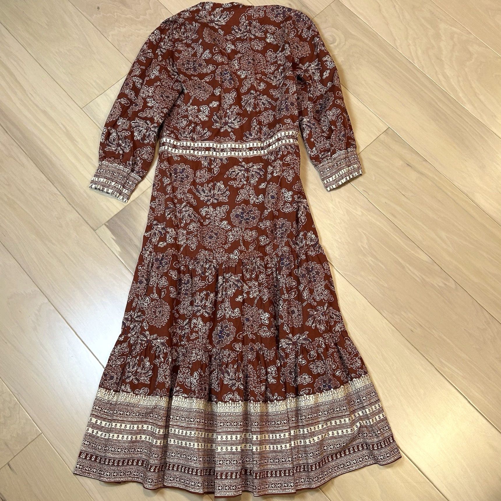 Veronica Beard VERONICA BEARD Swedie In Rust Floral Midi Dress Long Sleeve Women’s 2 Size XS / US 0-2 / IT 36-38 - 2 Thumbnail