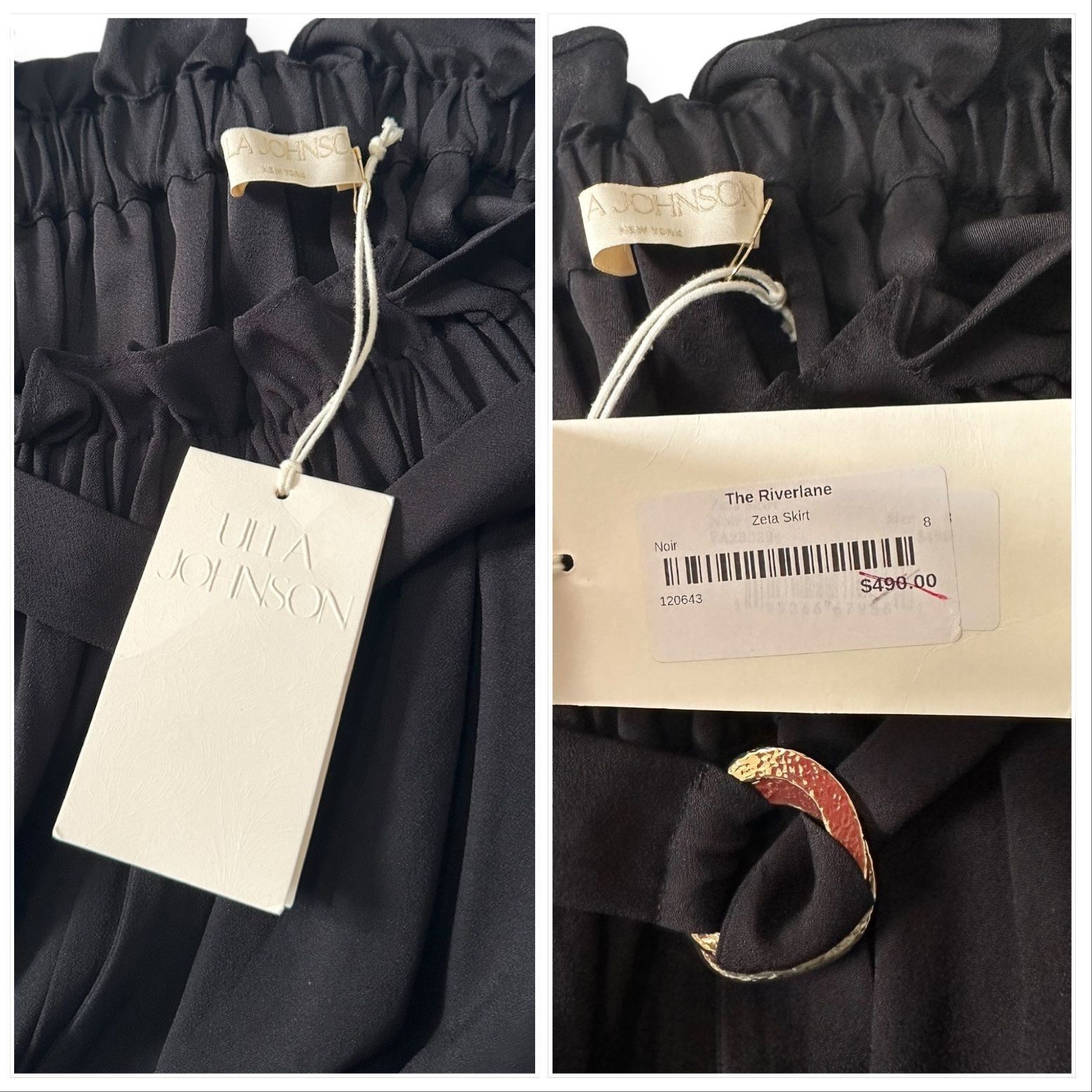 Ulla Johnson ULLA JOHNSON Zeta Midi Skirt, Noir-black, Size 8, NWt Size 30" / US 8 / IT 44 - 3 Thumbnail