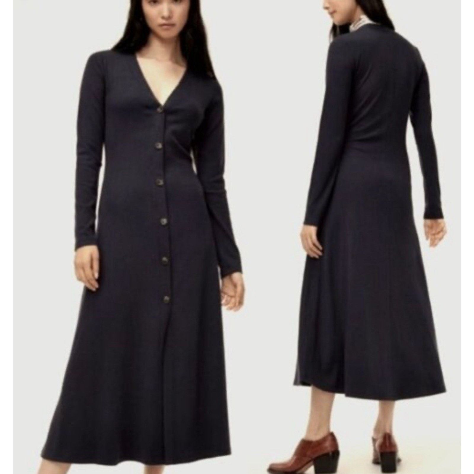 & Other Stories Wilfred Ines Ribbed Knit Midi Dress in Black Medium A003011 Size M / US 6-8 / IT 42-44 - 1 Thumbnail